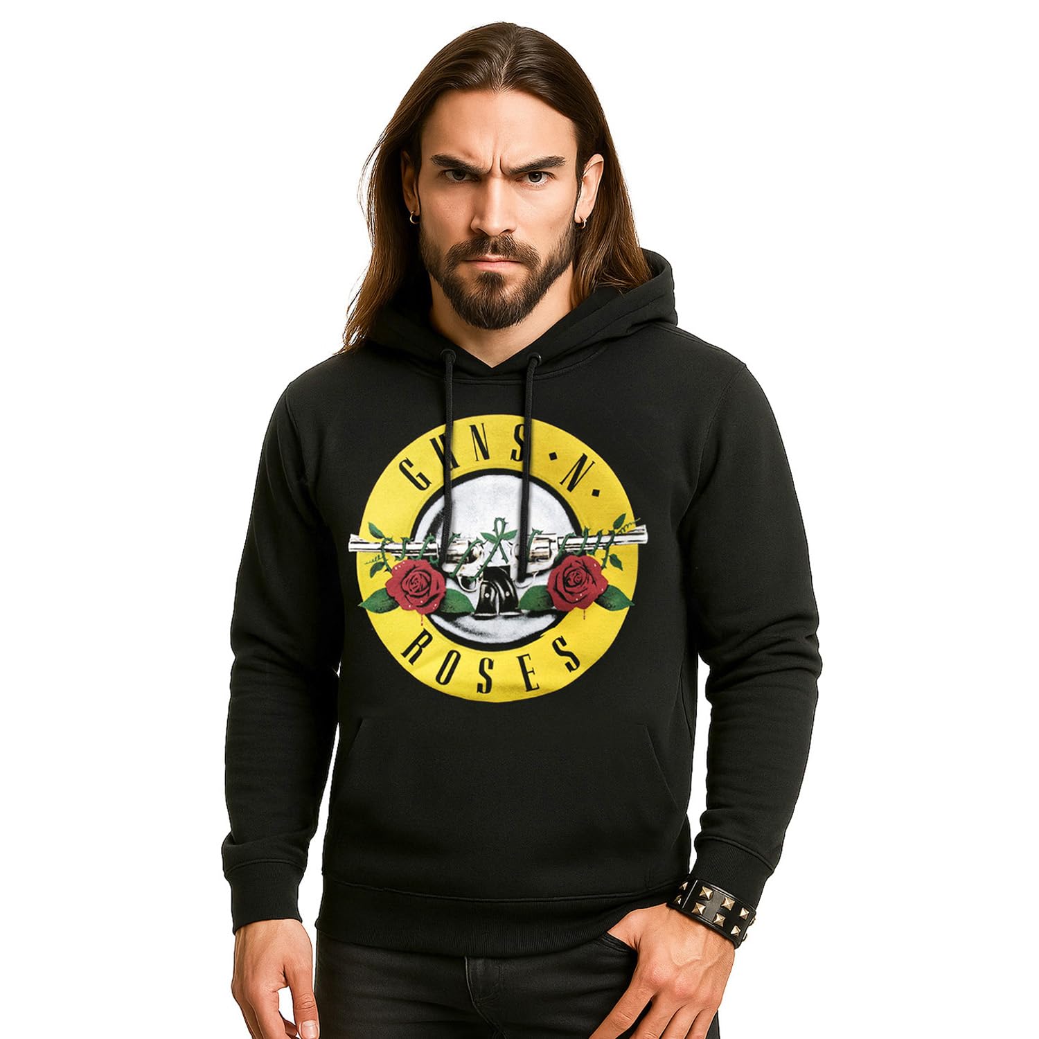 Guns N' Roses Felpa Ufficiale Classic Logo. Felpa con Cappuccio Unisex in Cotone. vestibilità Regular per Adulto e Ragazzo