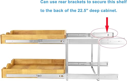 Miniatura 6 de DINDON Organizador de armario extraíble de madera de 2 niveles (17 pulgadas de ancho x 18 pulgadas de profundidad), estante deslizante de metal