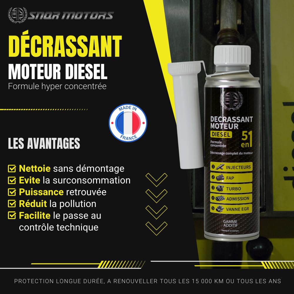 Décrassant Moteur Diesel 5en1 375mL Ultra concentré | Nettoyage Complet Injecteur, Turbo, FAP, EGR | Additif Diesel Décalaminant Moteur | Facilite Le CT | Utilisation Facile Résultat immédiat
