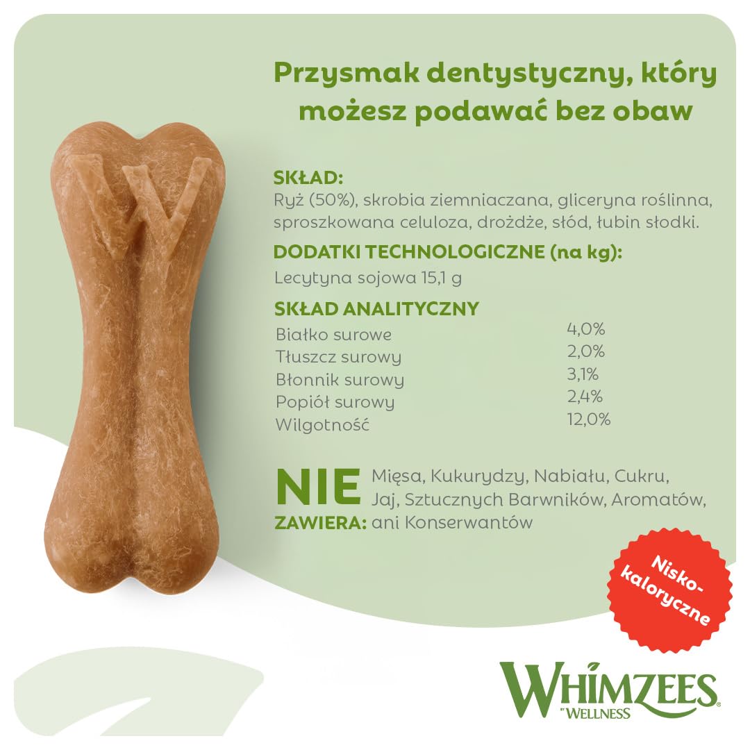 WHIMZEES Kość Ryżowa M/L 20 sztuk – Gryzaki Dentystyczne dla Średnich i Dużych Psów, Naturalne, Bezzbożowe