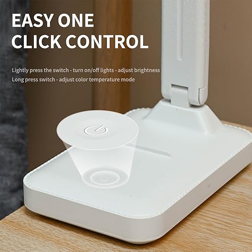 Miniatura 6 de Lámpara de escritorio recargable, lámpara de escritorio pequeña con 3 temperaturas de color y atenuación continua, lámpara de mesa con batería para