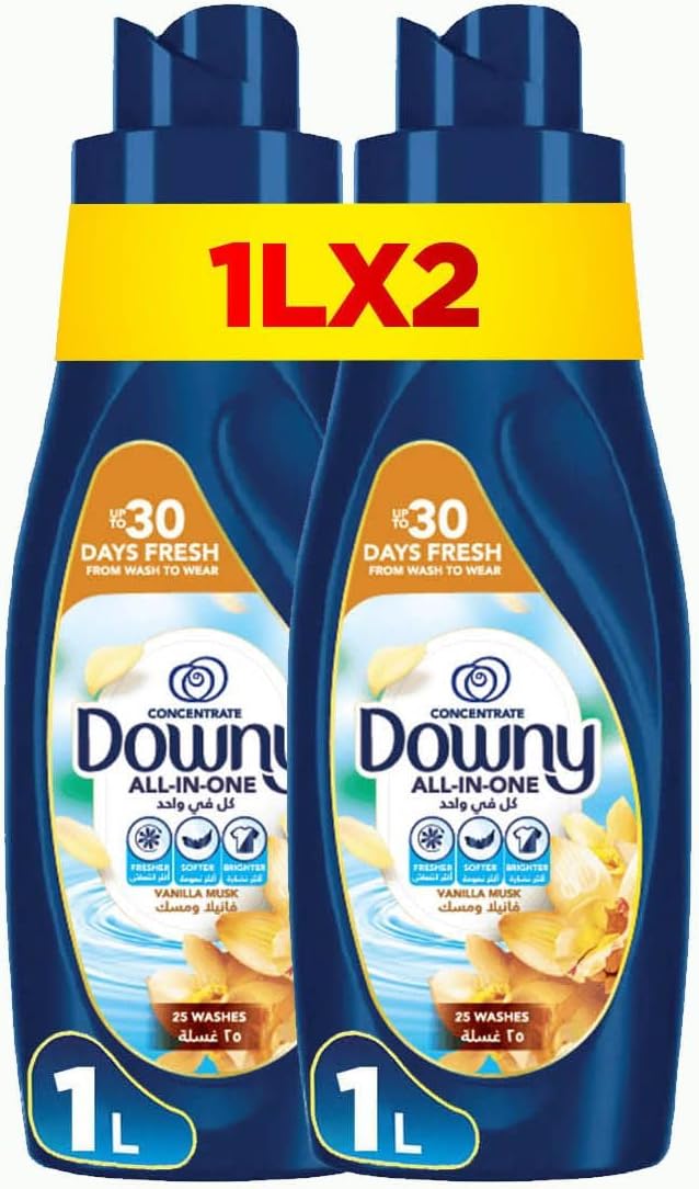 Downy Vanilla & Musk 1L x 2 Dual Pack, Fabric Conditioner,Concentrate Softener, With Colour Portection, More Softness and Long Lasting Freshness