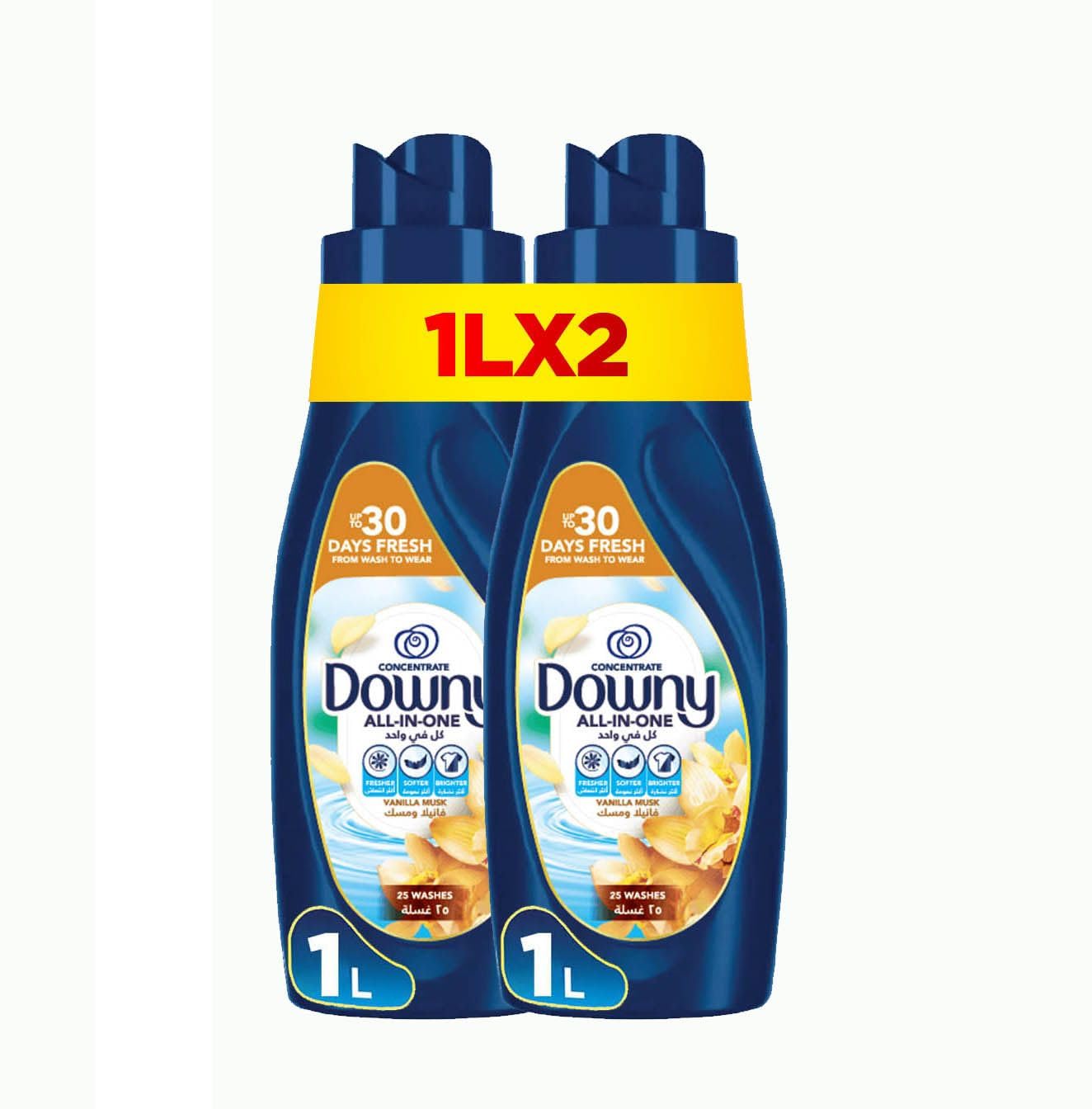 Downy Vanilla & Musk 1L x 2 Dual Pack, Fabric Conditioner,Concentrate Softener, With Colour Portection, More Softness and Long Lasting Freshness