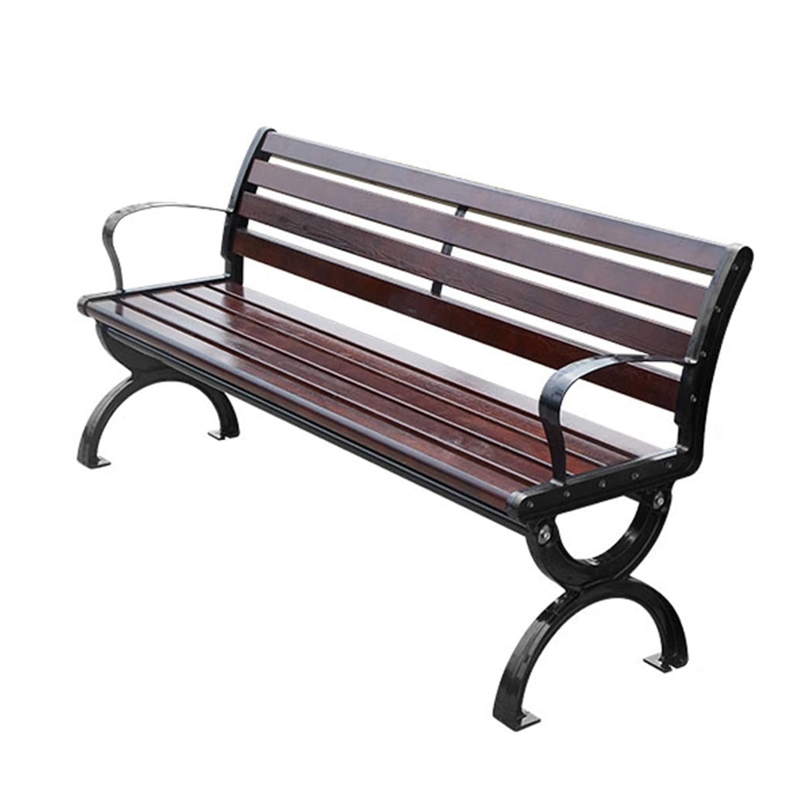Banco de jardín de metal con respaldo ergonómico para tres adultos