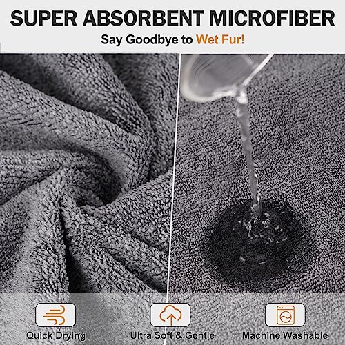 HezzLuv Bademantel für Hunde, Hundebademantel aus Mikrofaser für mittlere und große Hunde, super saugfähiger Haustier Trockenmantel, ganzjahres schnell trocknendes Hundehandtuch (Grau,M)