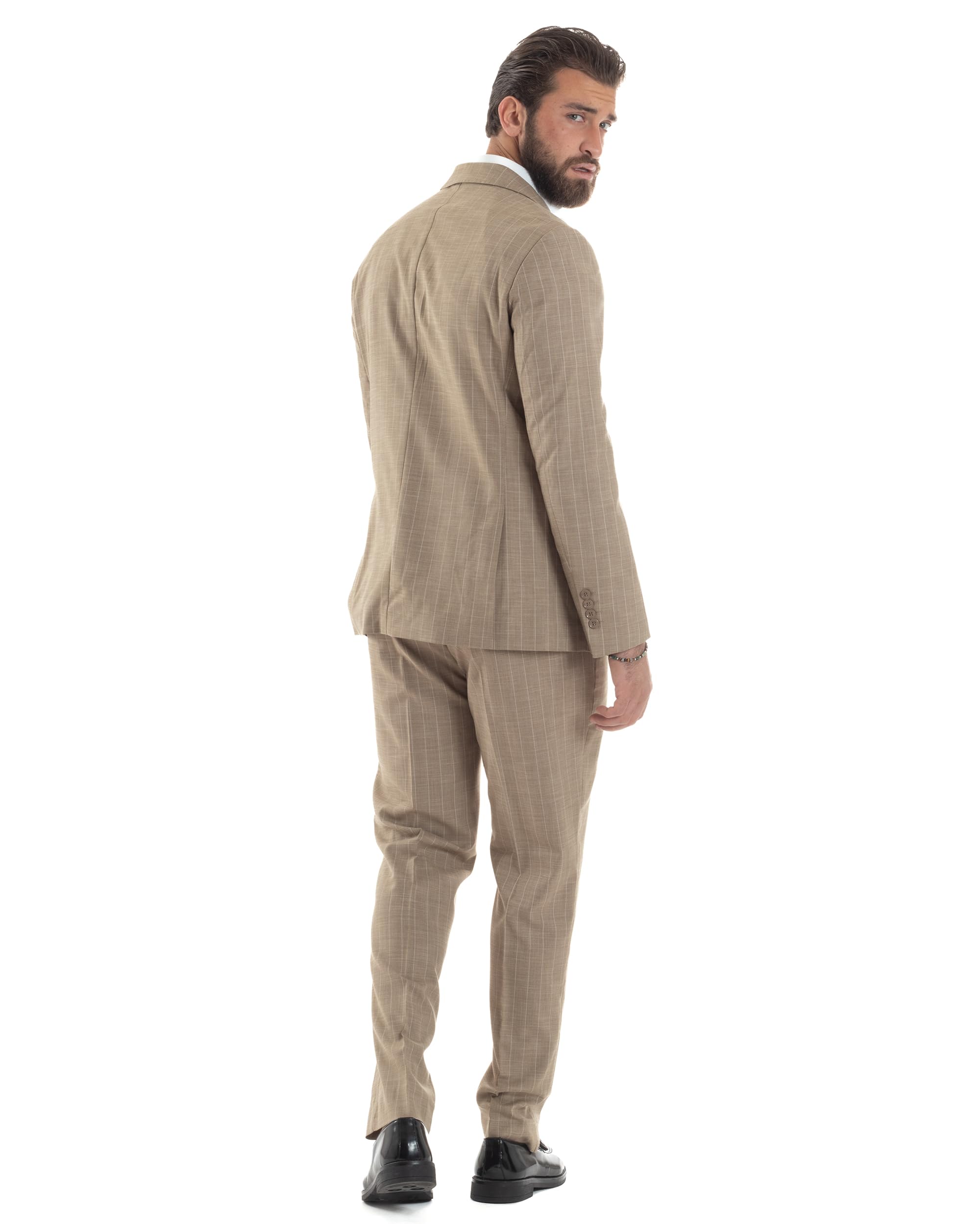 Abito Uomo Monopetto Vestito Gessato Giacca con Pochette Pantaloni Completo Elegante Vari Colori