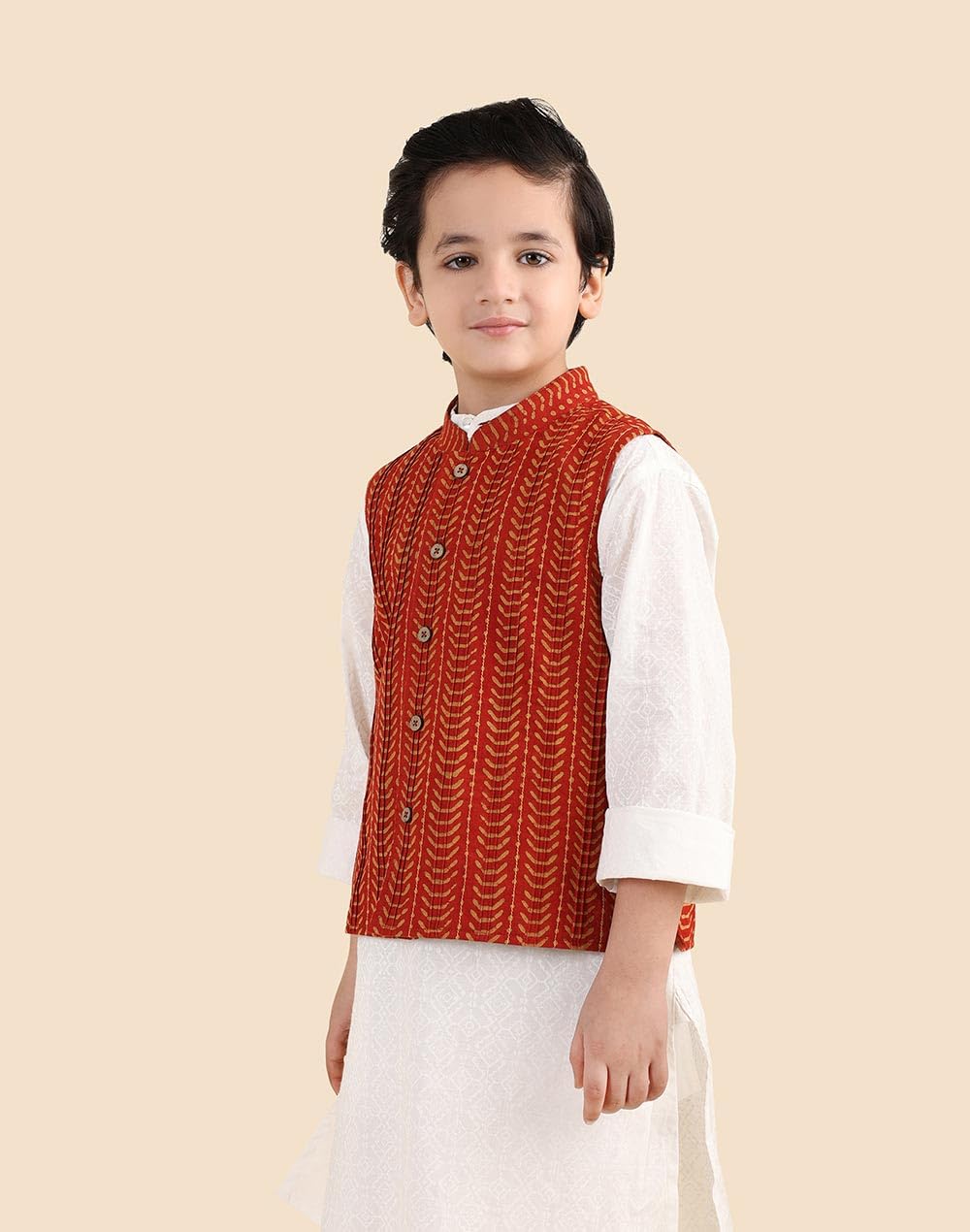 Fabindia Giacca Dabu in Cotone Maroon Stampato