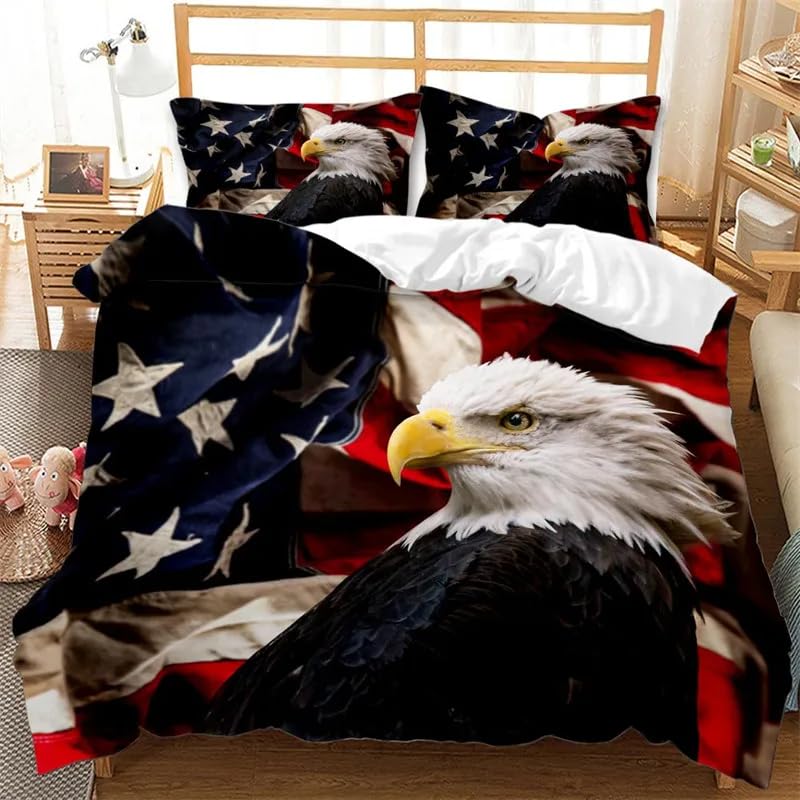 Housse de couette 240 x 260 cm aigle avec 2 taies d'oreiller pour parure lit 2 personnes