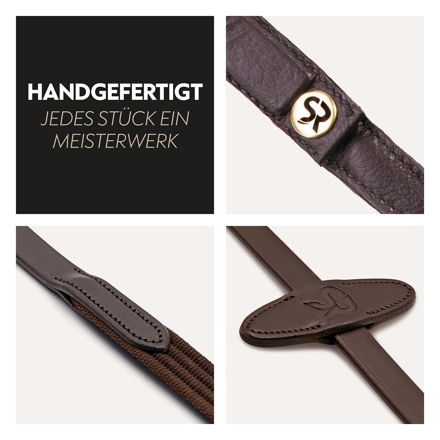 SUNRIDE Sicherheitszügel mit Magnet (NoPanic) für Pferde - Gurtzügel - MagneticForce-Sicherheitssystem - mit Stegen - handgefertigt - Echtleder - (braun, Pony (255 cm))