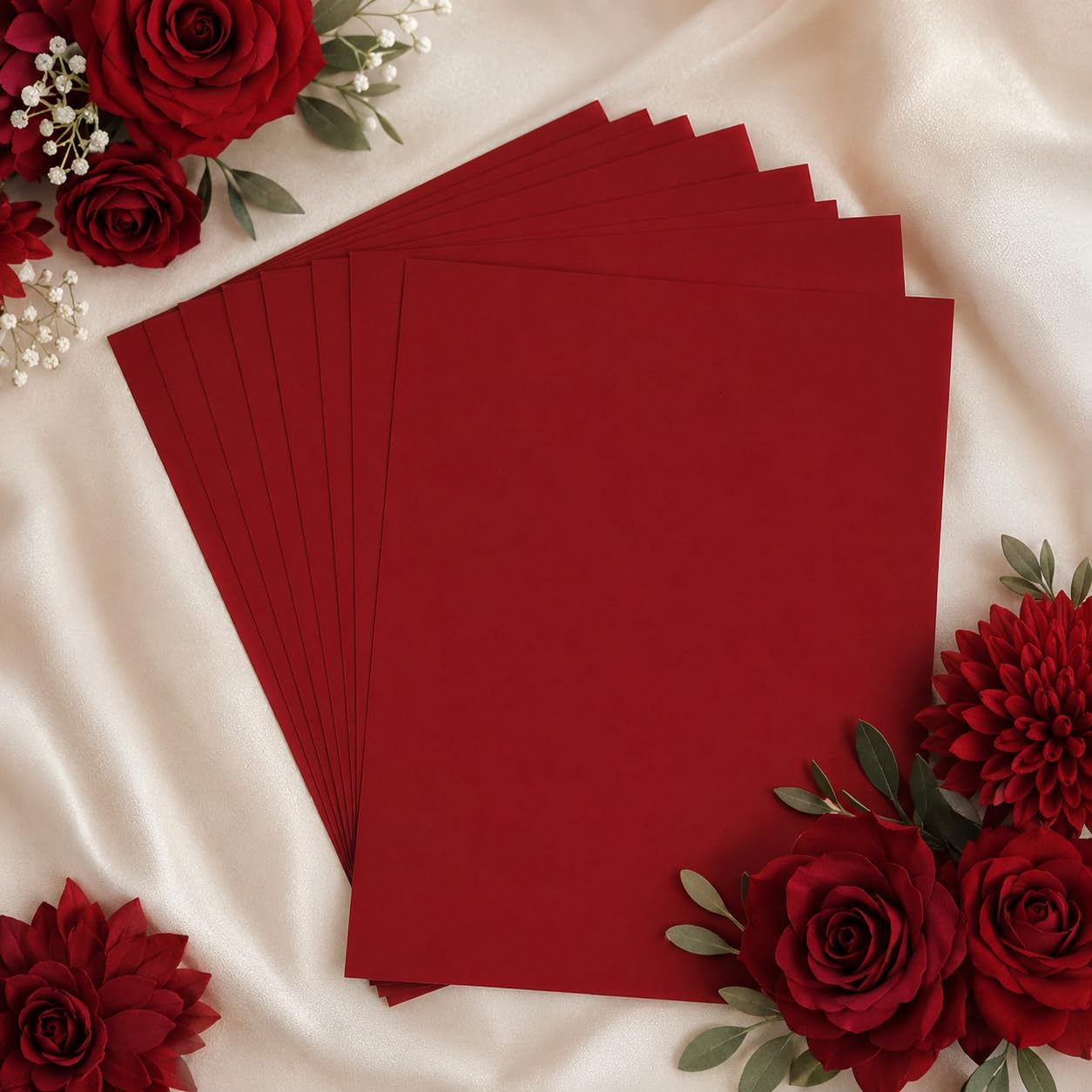 Get Inspired Deep Red Velvet Touch Cardstock, 9"x12", Pack of 10 Sheets, 250 GSM-image-32