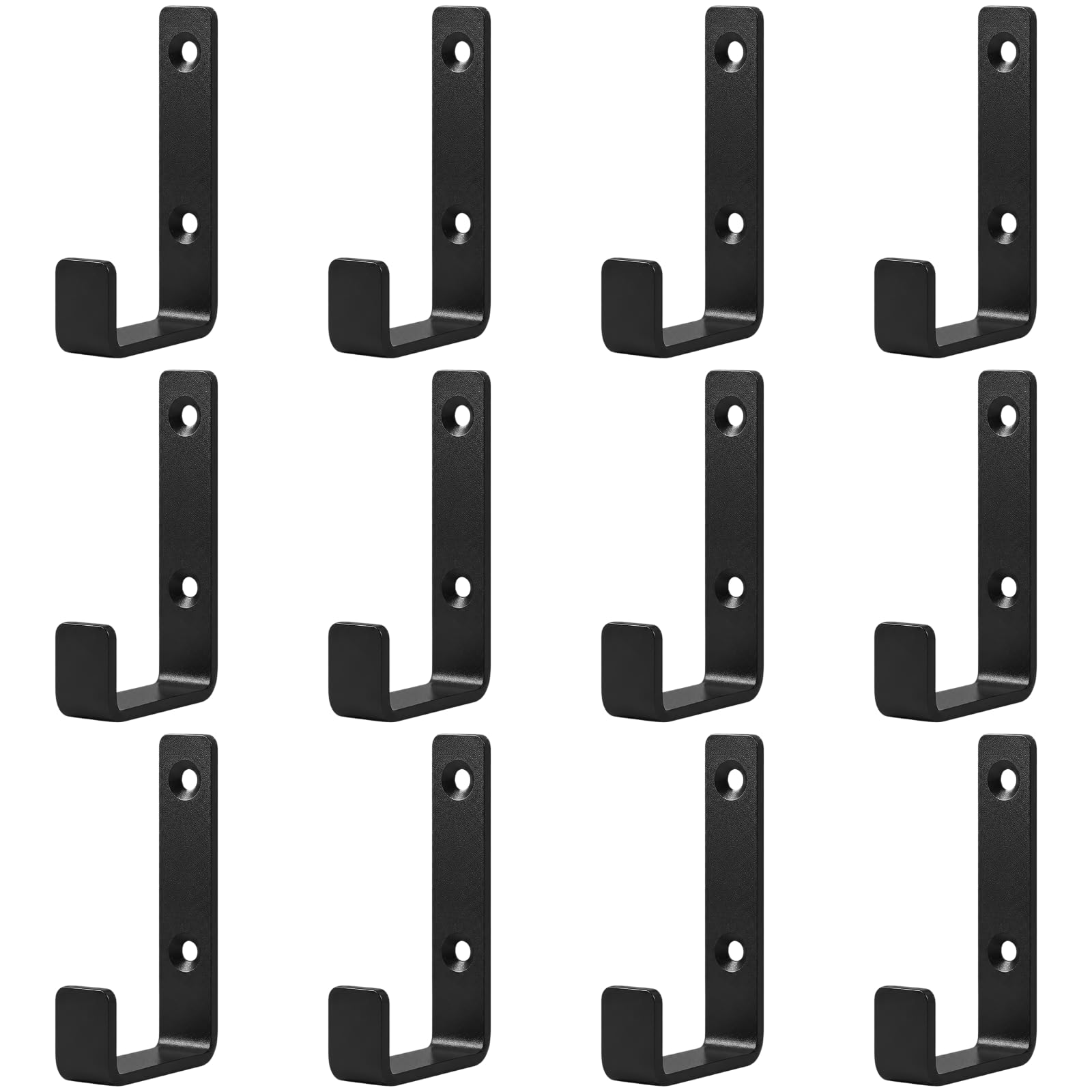 12 Stk. Wandhaken zum Aufhängen, mattschwarz, Edelstahl, robuste Haken zur Wandmontage, 3,2 Zoll hoch, 1,9 Zoll Ausladung, Universalhaken für Handtücher, Mäntel, Bademäntel, Bad, Schlafzimmer, Küche
