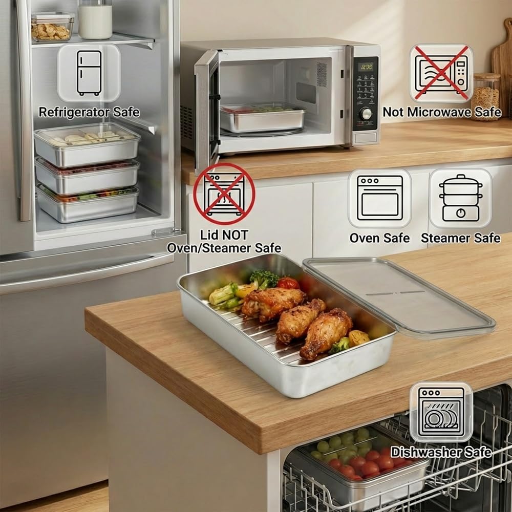 Set mit 3 Aufschnittbox Fresh, 304 Edelstahl Behälter mit Deckel 1000ml Wurst Aufbewahrung Kühlschrank Lebensmittel Aufbewahrungsbox Gefrierbehälter Luftdicht Aufschnittbox für Käse Fleisch