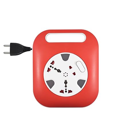 Duravolt Trendy Flex Box, Electrical Wire Extension Cord with Handle,Indicator and International Sockets,Red/White Colour,Heavy Duty Flexicord Extension (Cord with 2 Pin Plug) (8 Meter)