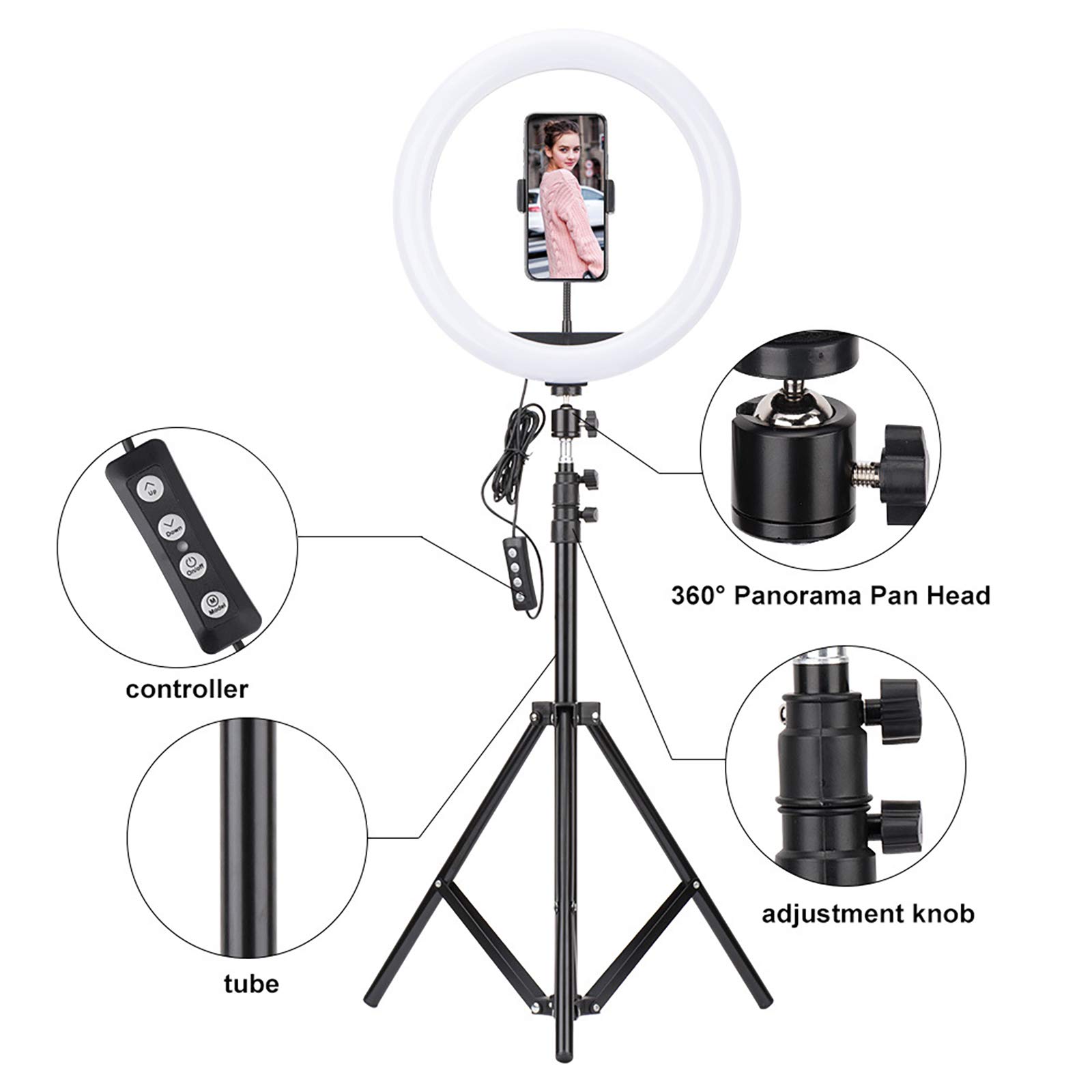 12 Pulgadas Luz del Anillo con 58" trípode, Anillo Regulable LED de luz con Soporte para teléfono rotativo, para Youtube, en Vivo, Grabación de vídeo, Maquillaje