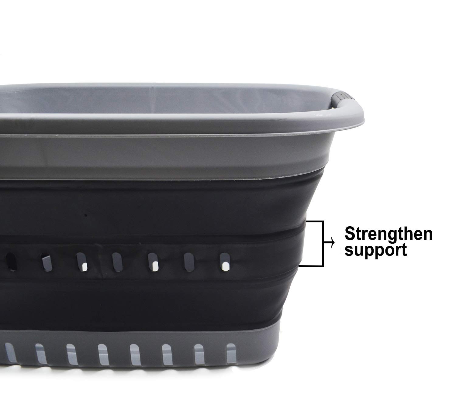SAMMART Cesto portabiancheria pieghevole in plastica, 37 l, contenitore/organizer pieghevole – cestino salvaspazio (1, grigio/nero)