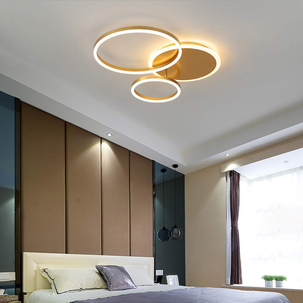 LED Plafoniera Lampada Soggiorno Luci Metallo Dimmerabile Con Telecomando Lampada Soffitto Anello Lampada Sospensione Acrilico Camera Letto Sala Studio Camera Dei Bambini Lampadario,D'oro,3 Ringe