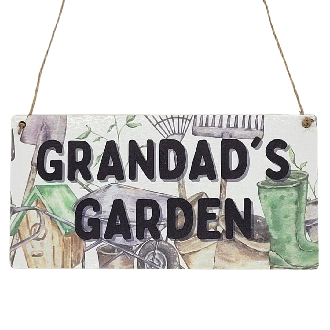 Second Ave Grandad's Garden Wooden Hanging Rectangle Home Sign Plaque Father's Day