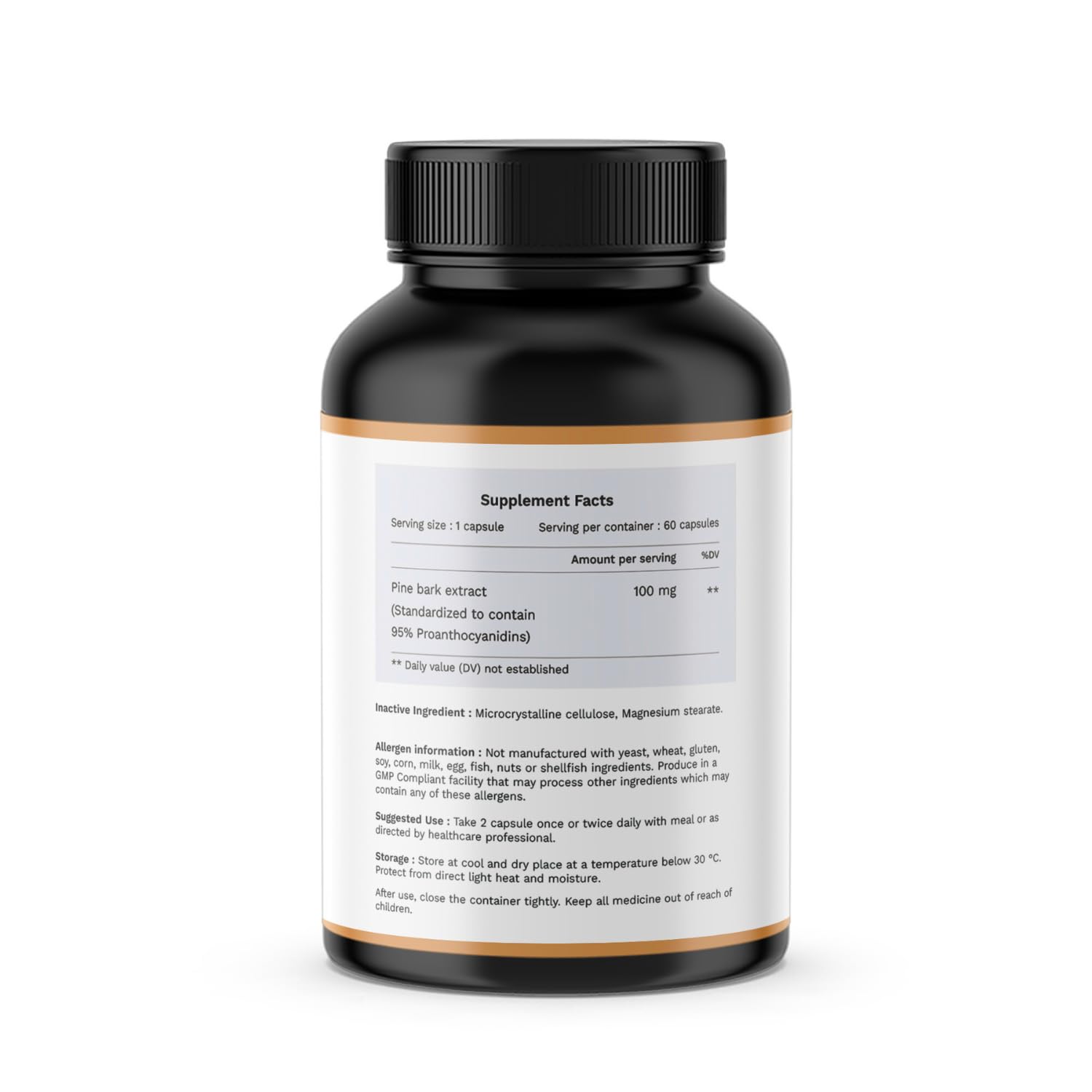 HEALPURE NUTRACEUTICAL Pine bark extract 100 mg. For Support Heart health Inflammation, Super Antioxidant, Healthy eye and skin - 60 Capsules