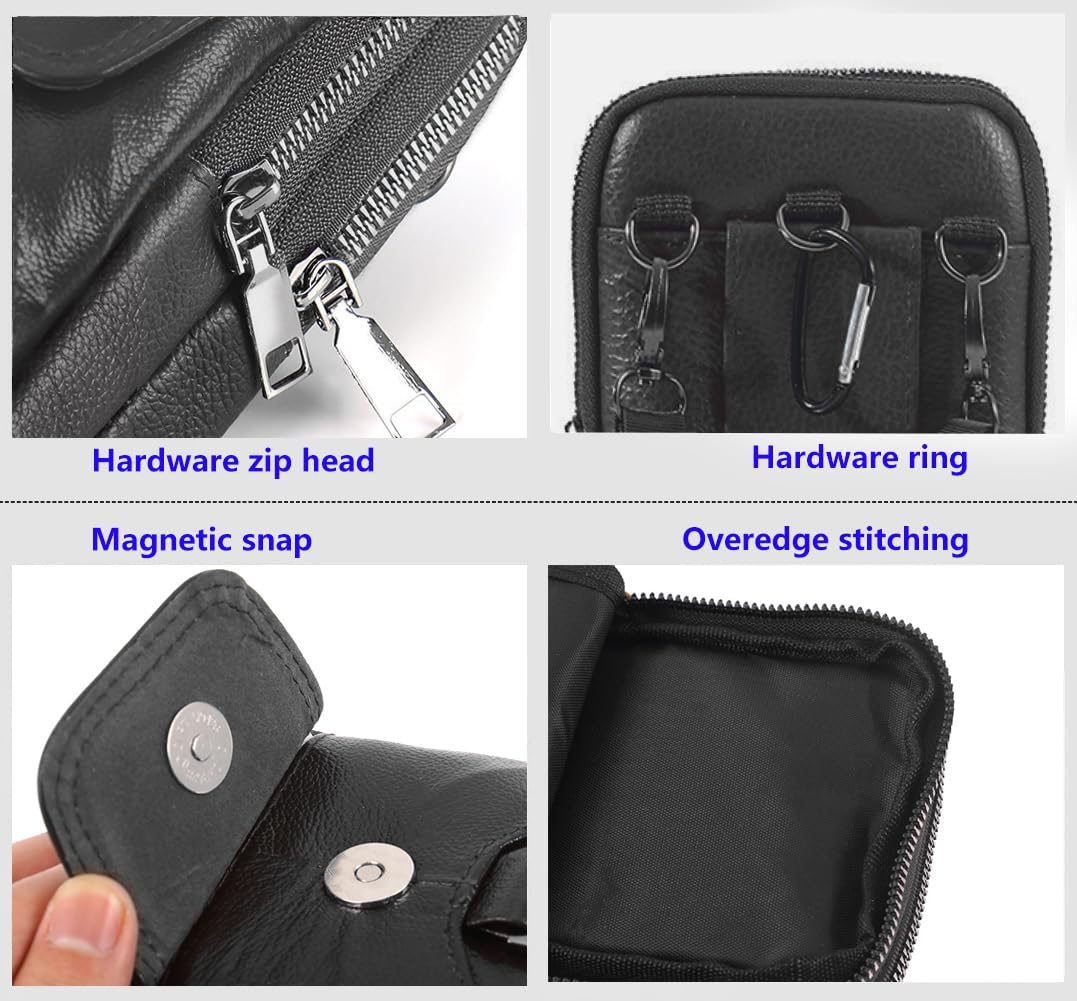 Sacoche Bandoulière Ceinture Homme en Cuir pour Téléphone - Mini Sac Bag Portable pour Voyage à Pochettes Petit Pochette Banane en Téléphone Poche Holster Molle Portefeuille Ét