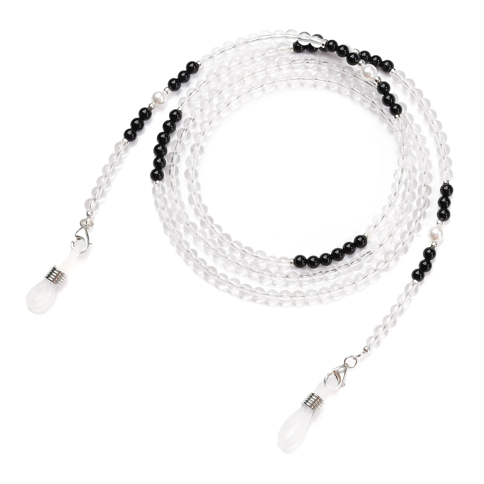 cerun 1 PCS Crystal Beaded Eyeglass Chain for Women | Face Mask Lanyard Necklace | Beaded Eyewear Holder Around Neck| Sunglasses and Spectacles Holder Strap | Reading Glasses Chain (Black-Clear)-picture-19