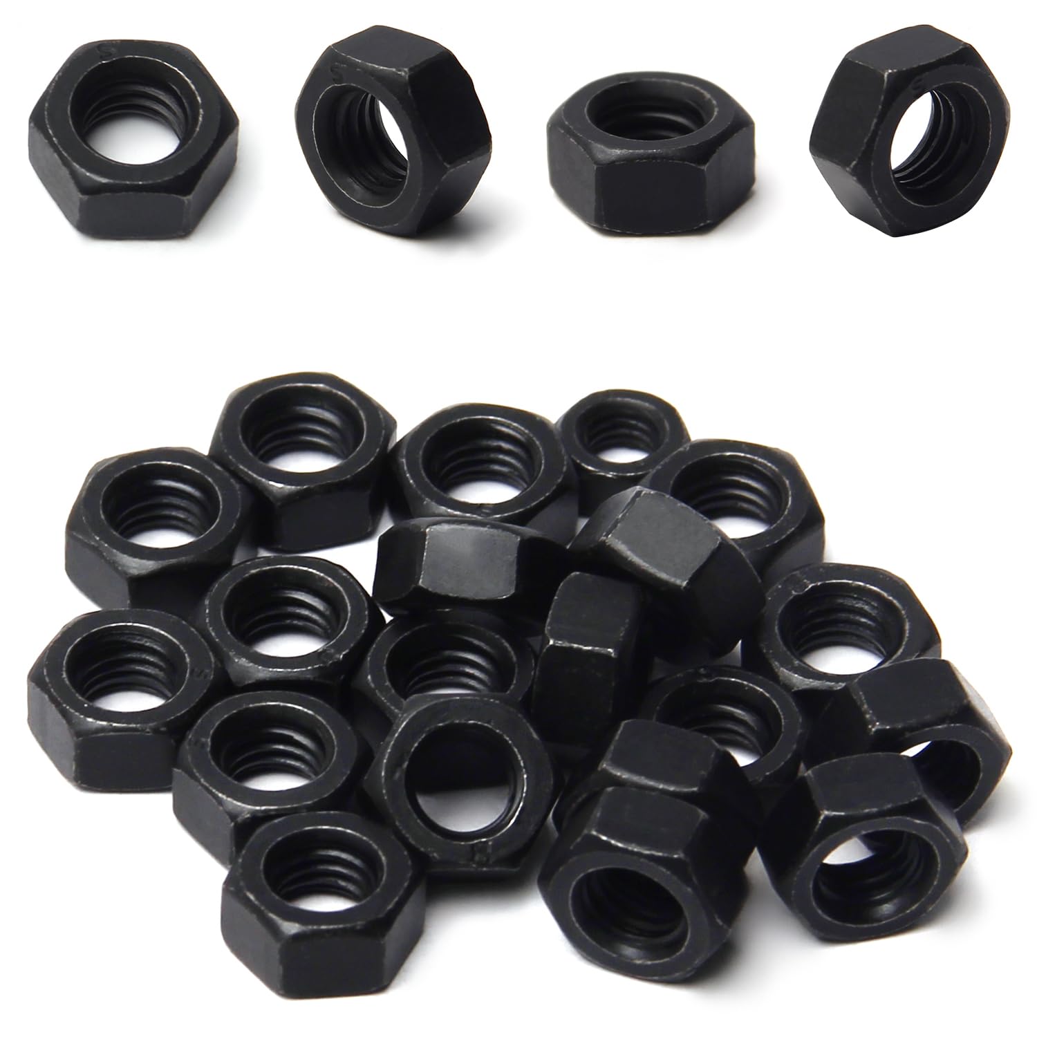 M8-1.25 Hex Nuts, Carbon Steel, Black Oxide, M8 x 1.25mm Hex Drive, Grade 8.8, Metric, Right Hand, 13mm/0.5" Width, 6.5mm/0.25" Height, Replacement