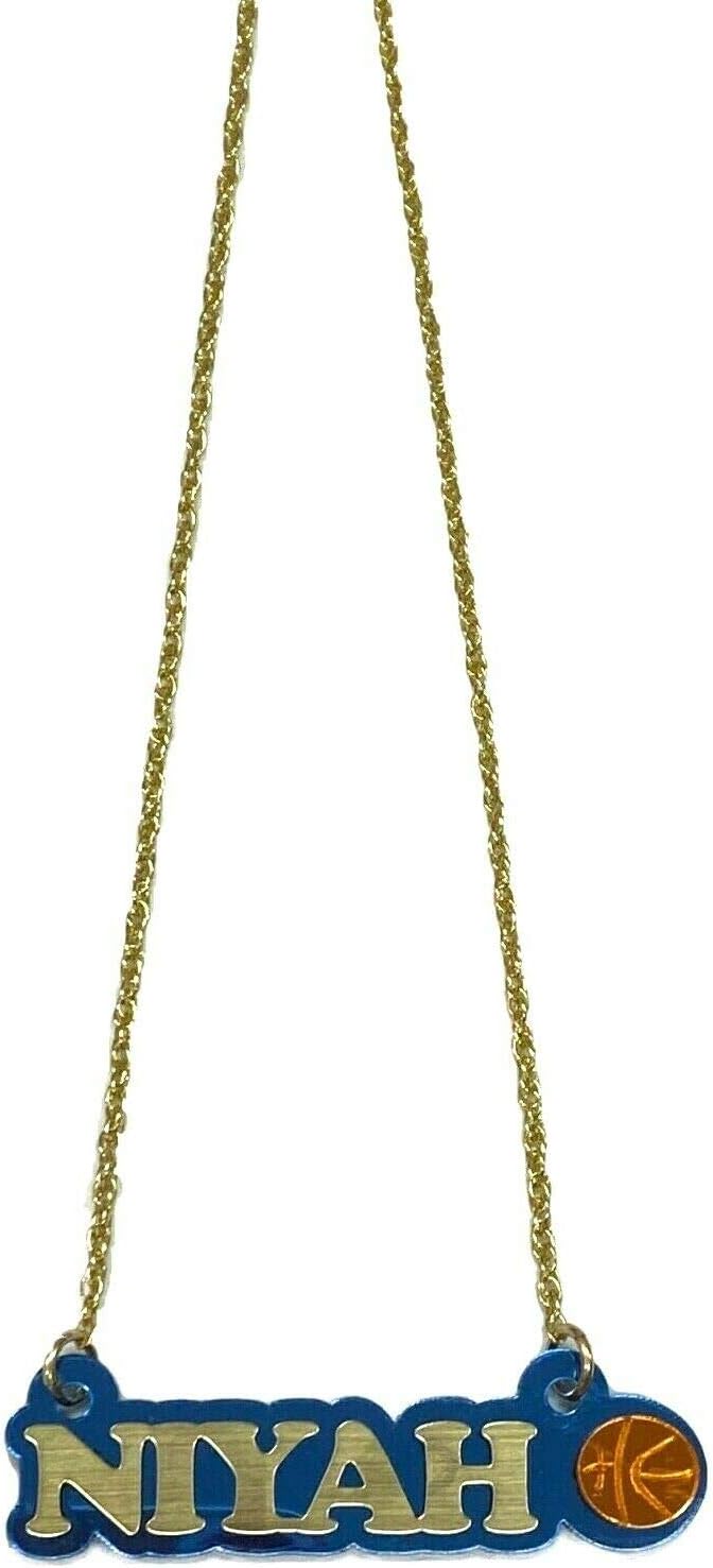 MIRROR MANIA Name Plate Custom Name Necklace With Basketball Design Personalized Nameplate Name Laser Cut Gold Letters, Quality Gold Chain, Made To Order Any Name - Dazzling and Stunning!