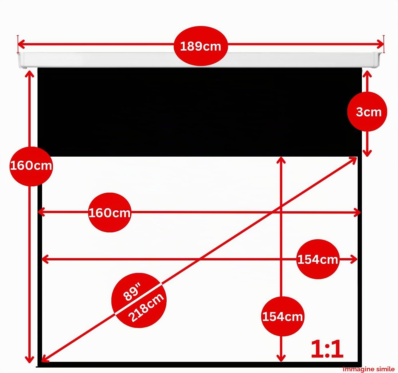SlenderLine Schermo di Proiezione Motorizzato 160 x 160 (154x154) Alloggiamento 189cm 1:1 Telo per Proiettore Elettrico Telecomando Montaggio Parete Soffitto Home Cinema Ufficio 4K FULL HD