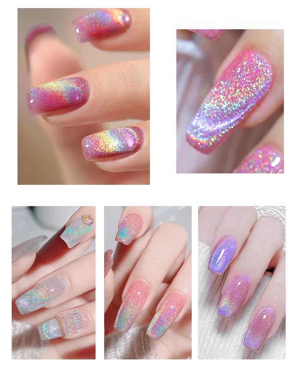 kit esmalte semipermanente Ojo de gato arcoíris universal 9D esmaltes semipermanentes de brillo reflectante holográfico esmalte uñas de gel de diamante láser, palos magnéticos, lámpara de uñas de mesa