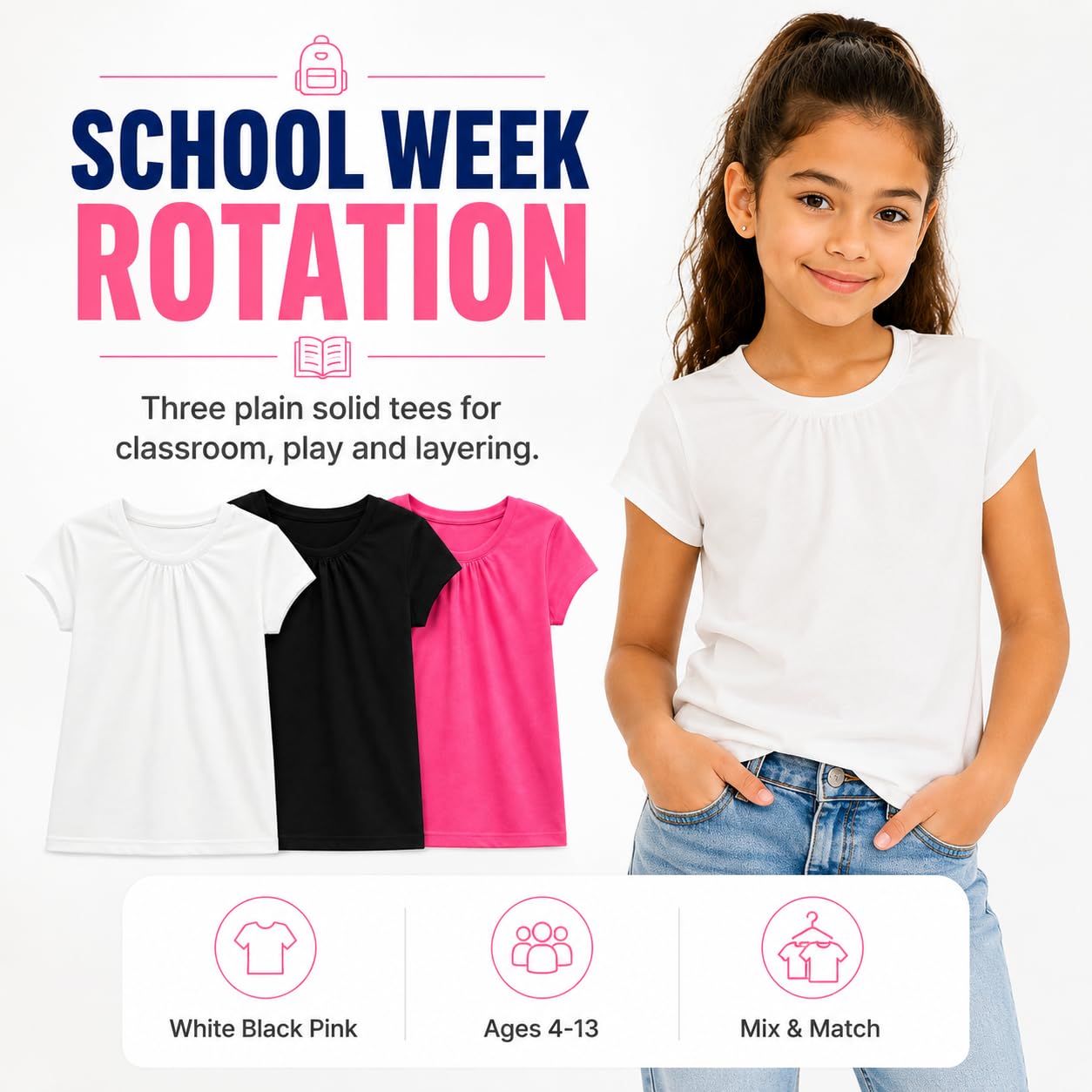 Bienzoe Niña Uniforme Escolar Respirable Secado rápido Manga Corta Camiseta