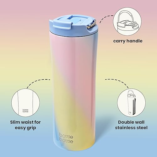 Miniatura 4 de BOTTLE BOTTLE Vasos de café aislados con tapa de doble uso y pajita, taza de café de viaje con doble pared para mujer y hombre, vaso de acero