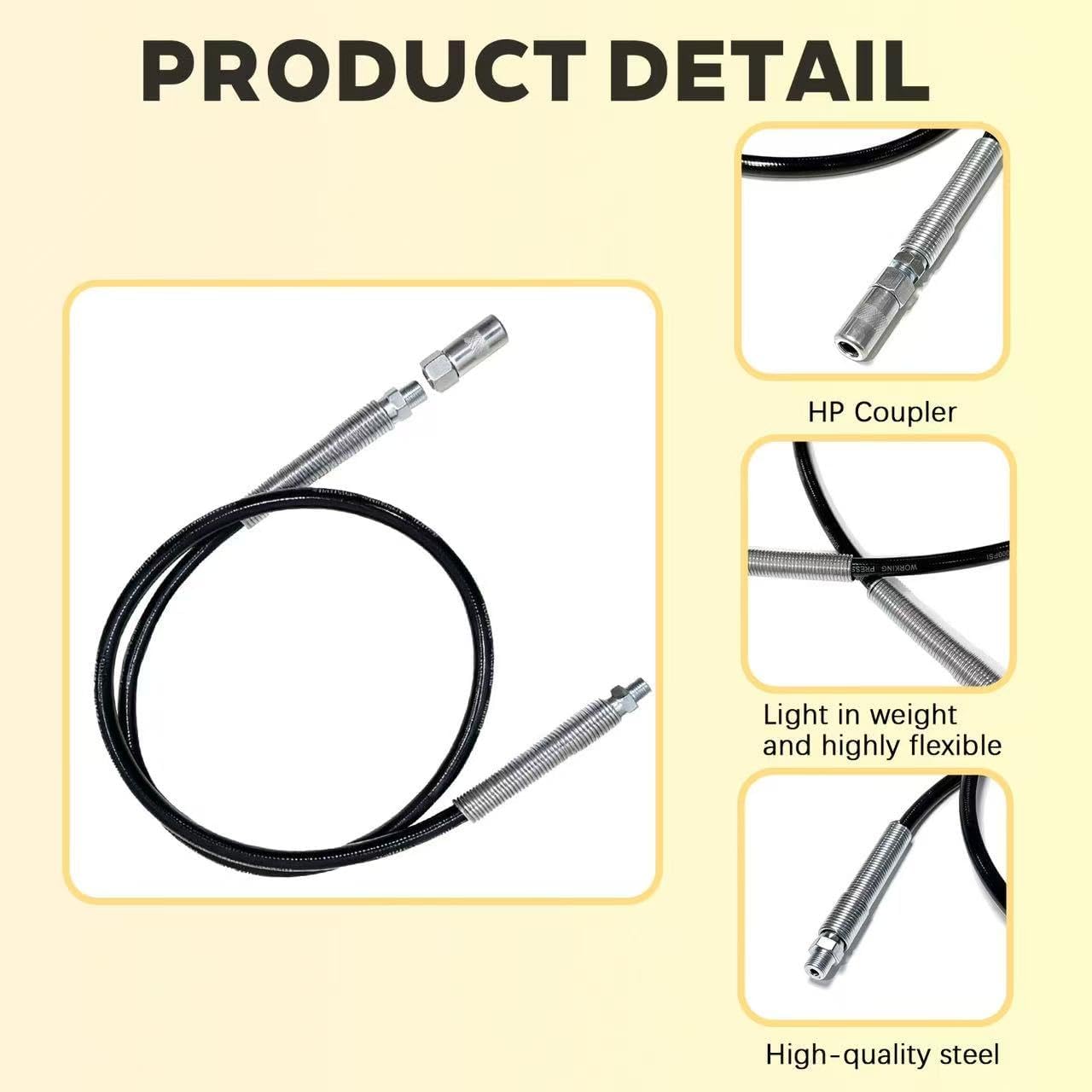 DCGG5703-42 Grease Gun Hose for Dewalt Double Spring Flex Hoses, 42" Grease Gun Flexible Hose Extension with Grease Gun Coupler 10000PSI 1/8" NPT Threads Grease Gun Fittings