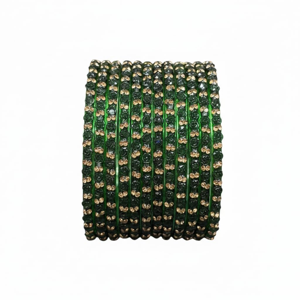 SURYA HUB Women's Traditional designer glass zircon bangles set with rose pattern and golden stone work stylish for occasional (Pack of 12 Pcs)-picture-10