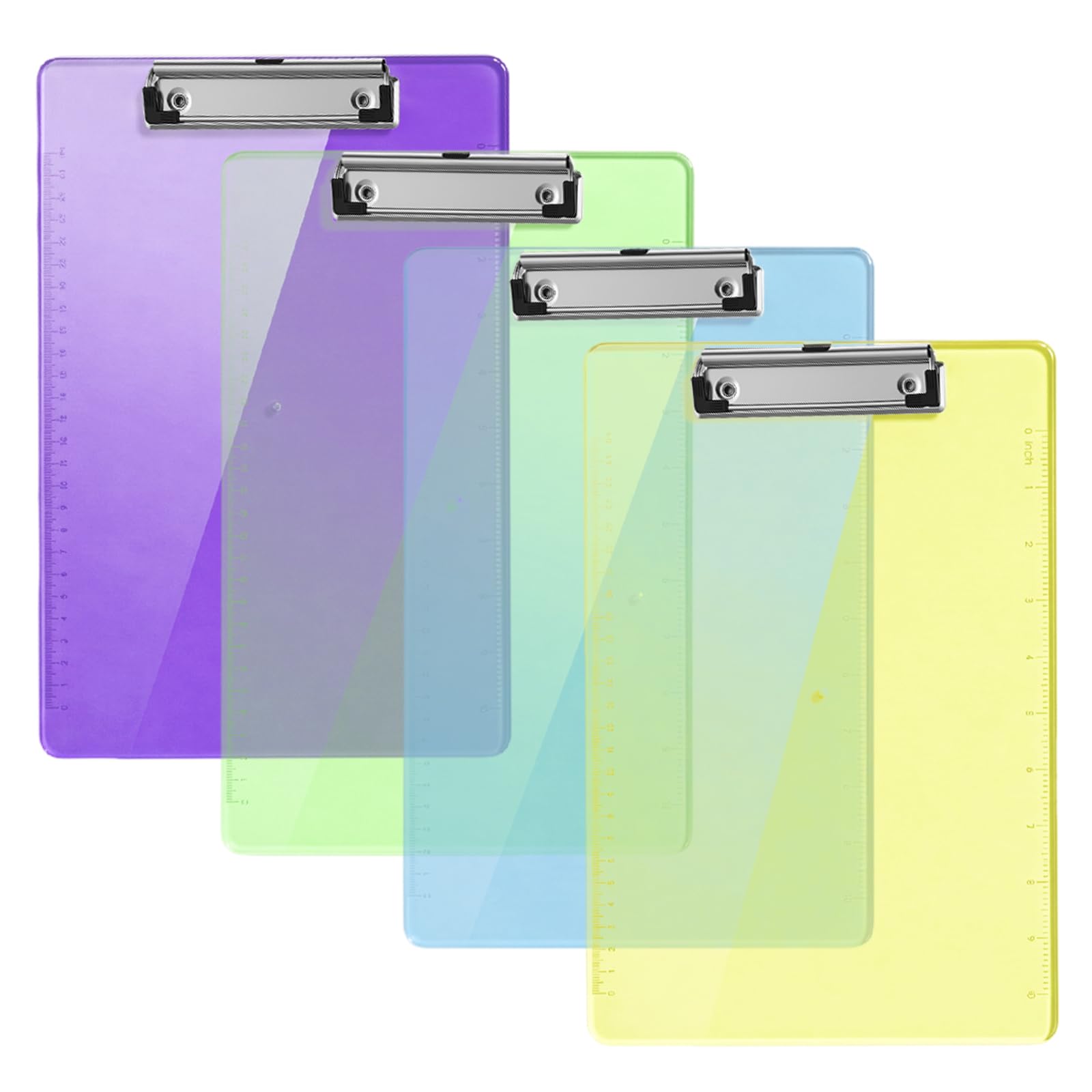 Yoosso A4 Clipboards Set of 4, PP Plastic with Metal Clip, 4 Colours