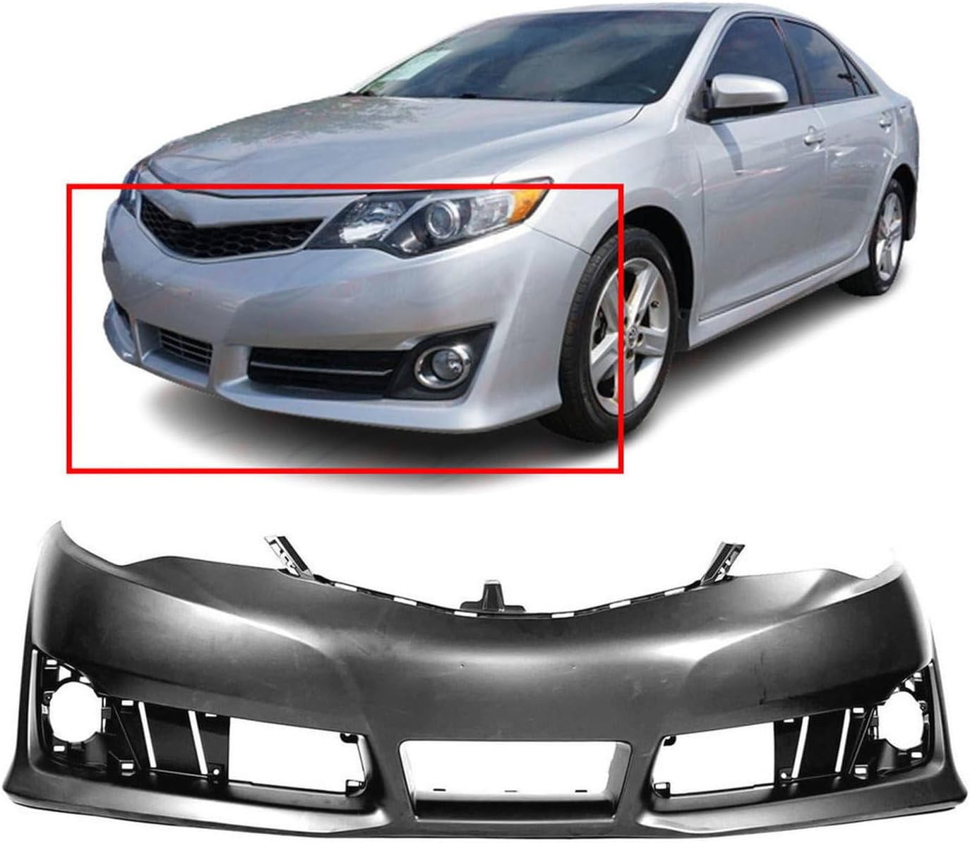 FitParts Compatible with Front Bumper Cover Fascia 2012-2014 Toyota Camry Hybrid SE Sport Sedan 12-14. New Primed Without Sensor Holes, With Fog Light Holes. TO1000379 5211906975