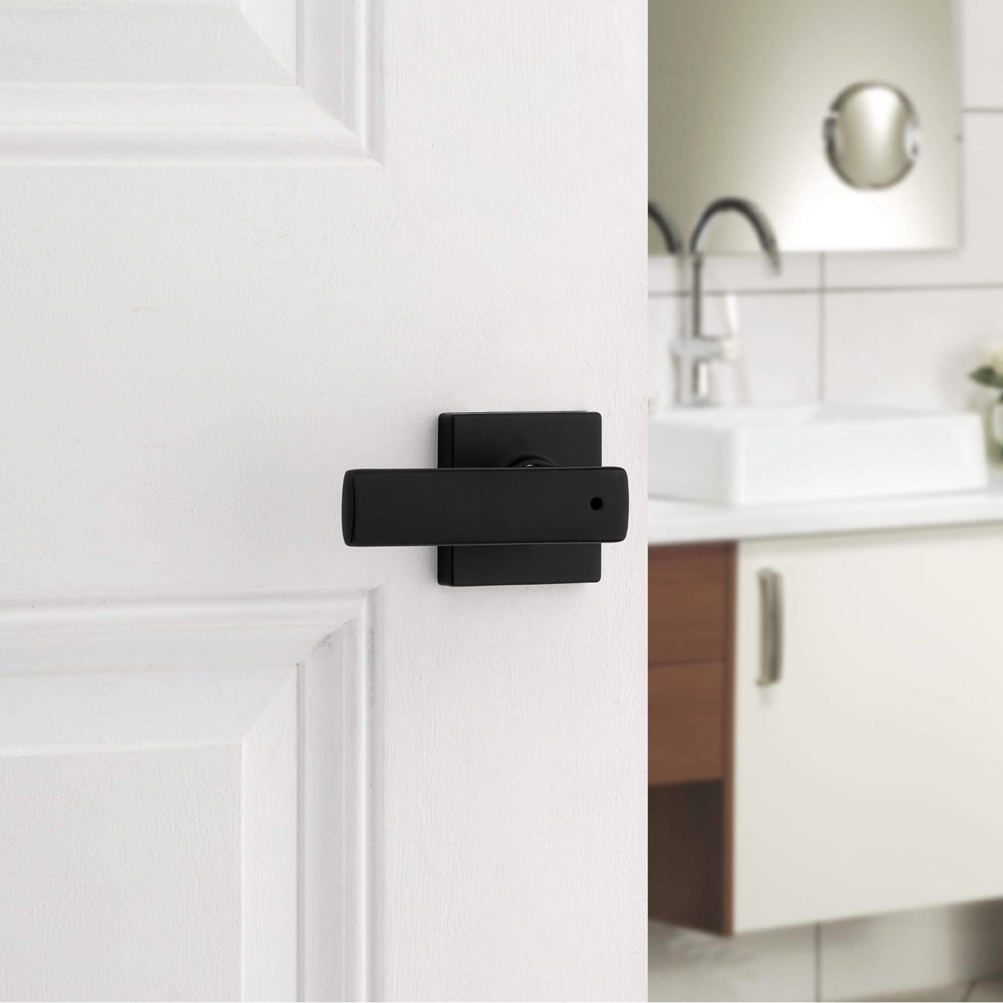 Kwikset Breton Square Bed/Bath Lever Featuring Microban in Matte Black (4-Pack) - Image 2