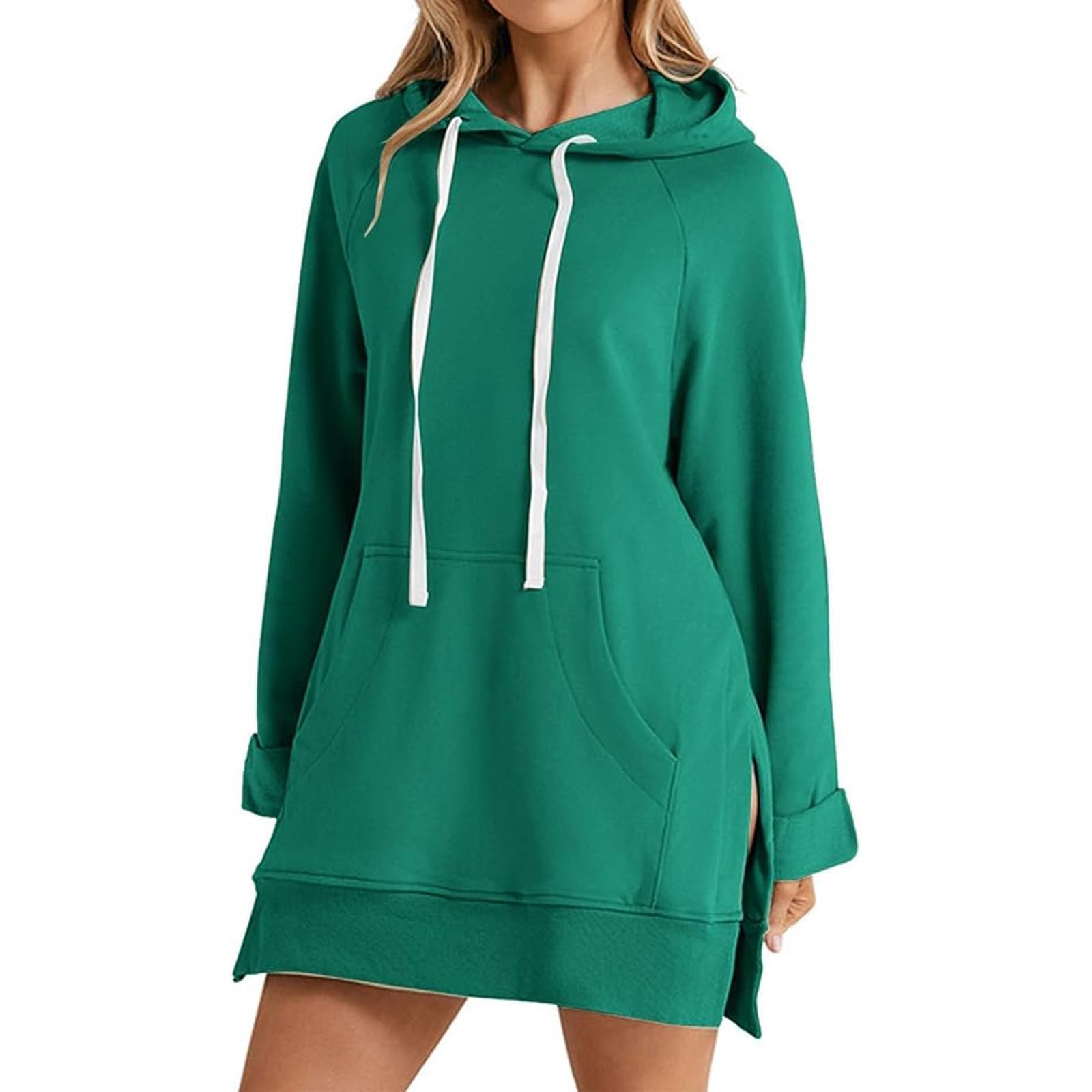 The Warmy Oversized Hoodie Dress Women, Long Sleeve Pullover, Split Hem with Pocket