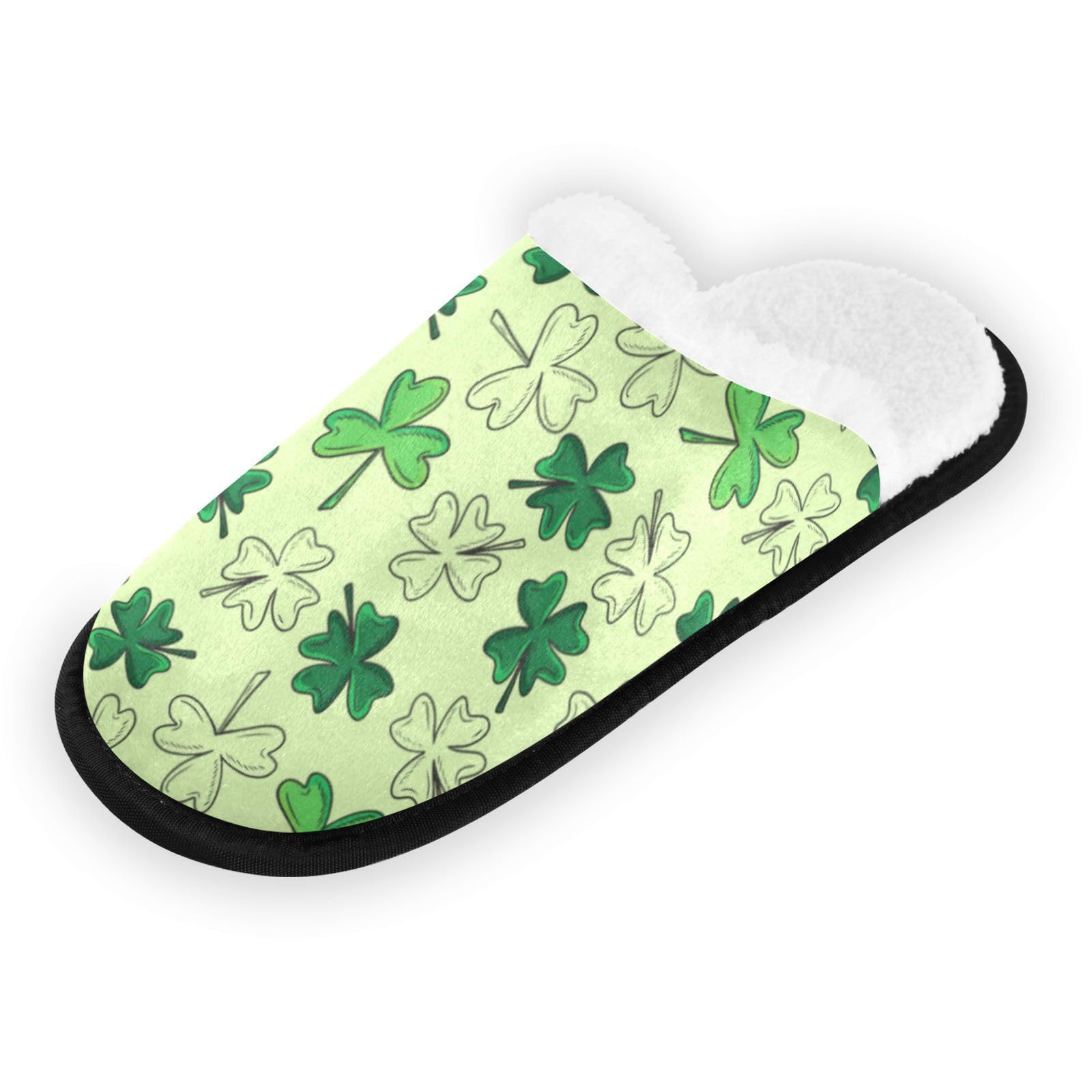 Kcldeci Spa Slippers Indoor Slippers, Green Clover St Washable & Non Slip Reusable House Slippers for Women Men Bedroom, Hotel, Travel,Wedding L