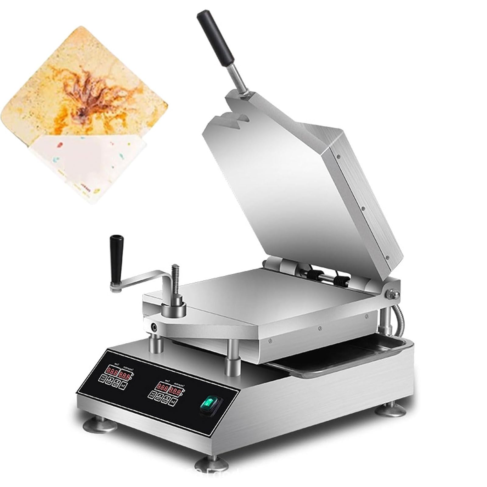 Crêpeiera elettrica da 30 cm con piastra piatta, macchina per crêpes a base di frutti di mare, gamberi e capesante, pressa manuale, temperatura regolabile da 50 a 299 °C.