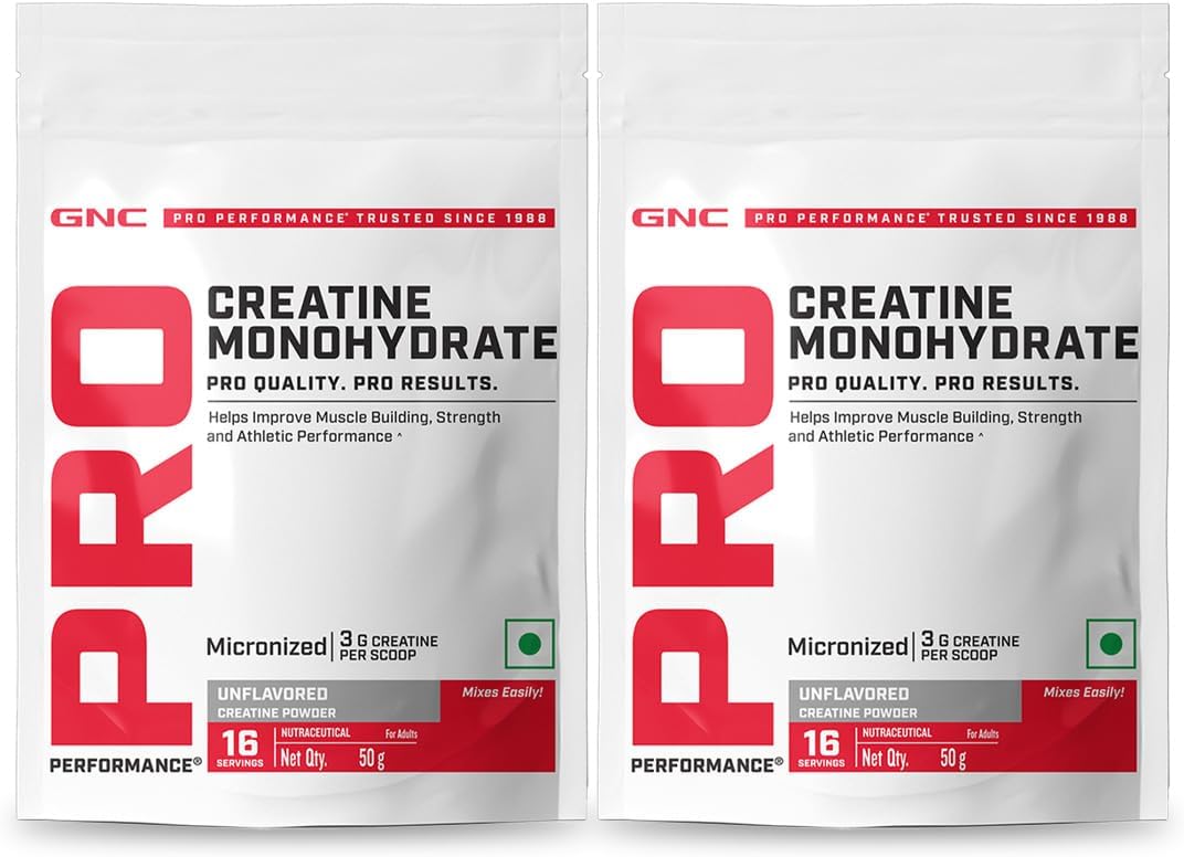 GNC Pro Performance Pure Micronized Creatine Monohydrate | 50 gm (Pack of 2) | Instantized | Fuels Muscles | Increase Muscle Mass | Rapid Absorption | Lab Tested | Unflavoured | Boosts Athletic Performance | Imported