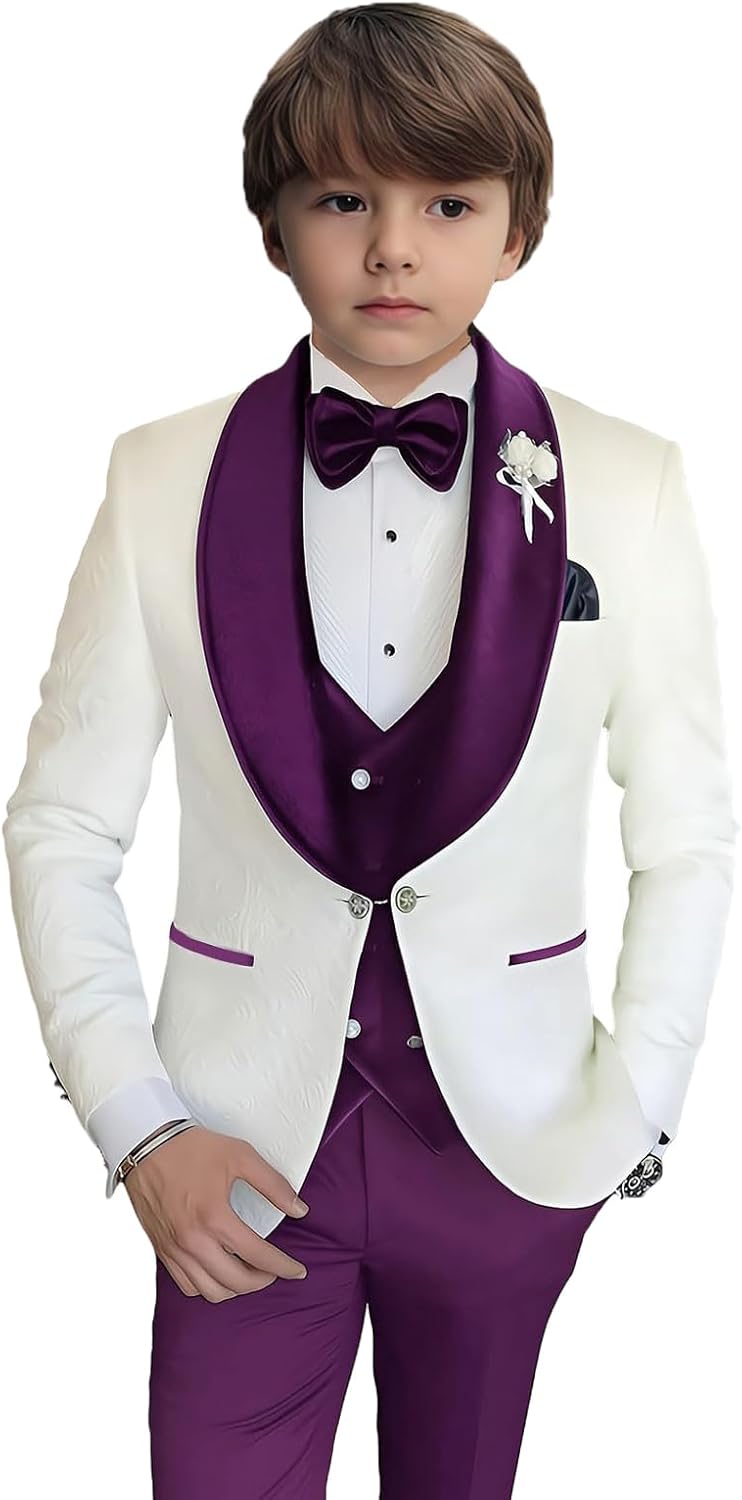3 Piece Boys Suit Set Slim Fit Kids Blazer Dresswear Tuxedo Jacket Pants Size 3-16 Years Party Wedding Outfit