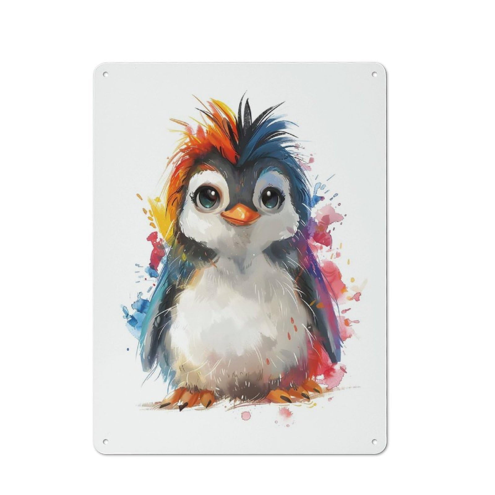 Junmoney Cute Penguin Watercolor Office Metal Sign With Design 40X30cm, Classic Studio Wall Plaque For Home Office, Reading Corner Or Bedroom