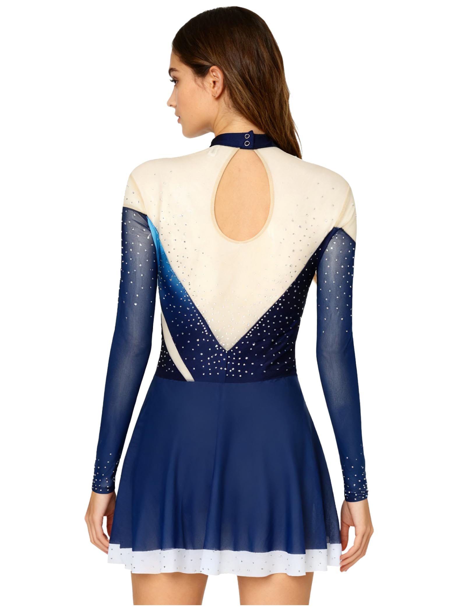 Eiskunstlauf Kleid Damen Glitzernde Kunstlaufkleider Mit Strass Lange Ärmel Eiskunstlauf Outfit Eistanz Gymnastikanzug Für Wettkampf Und Show