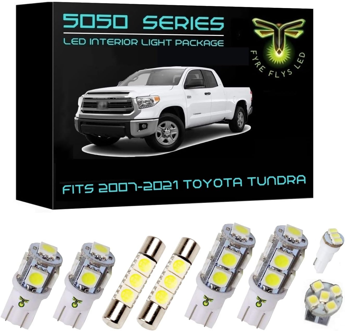 Fyre Flys 18 Piece White LED Interior Lights for 2007-2021 Toyota Tundra 6000K 5050 Series SMD Package Kit and Install Tool