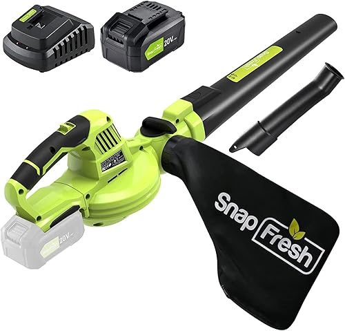 SnapFresh Soplador y aspiradora inalámbricos soplador eléctrico 2 en 1 con batería de litio de 4.0 Ah y cargador rápido de 1.5 horas, barredora de