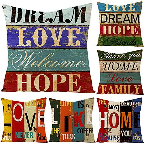 KASTWAVE Decorative Throw Pillow Covers, Pack of 6 Decorative Pillow Covers Love Life Pillowcases, Mix and Match for Home Decor, Throw Pillow Covers Home Decor for Sofa Car Bedroom 18x18 Inch