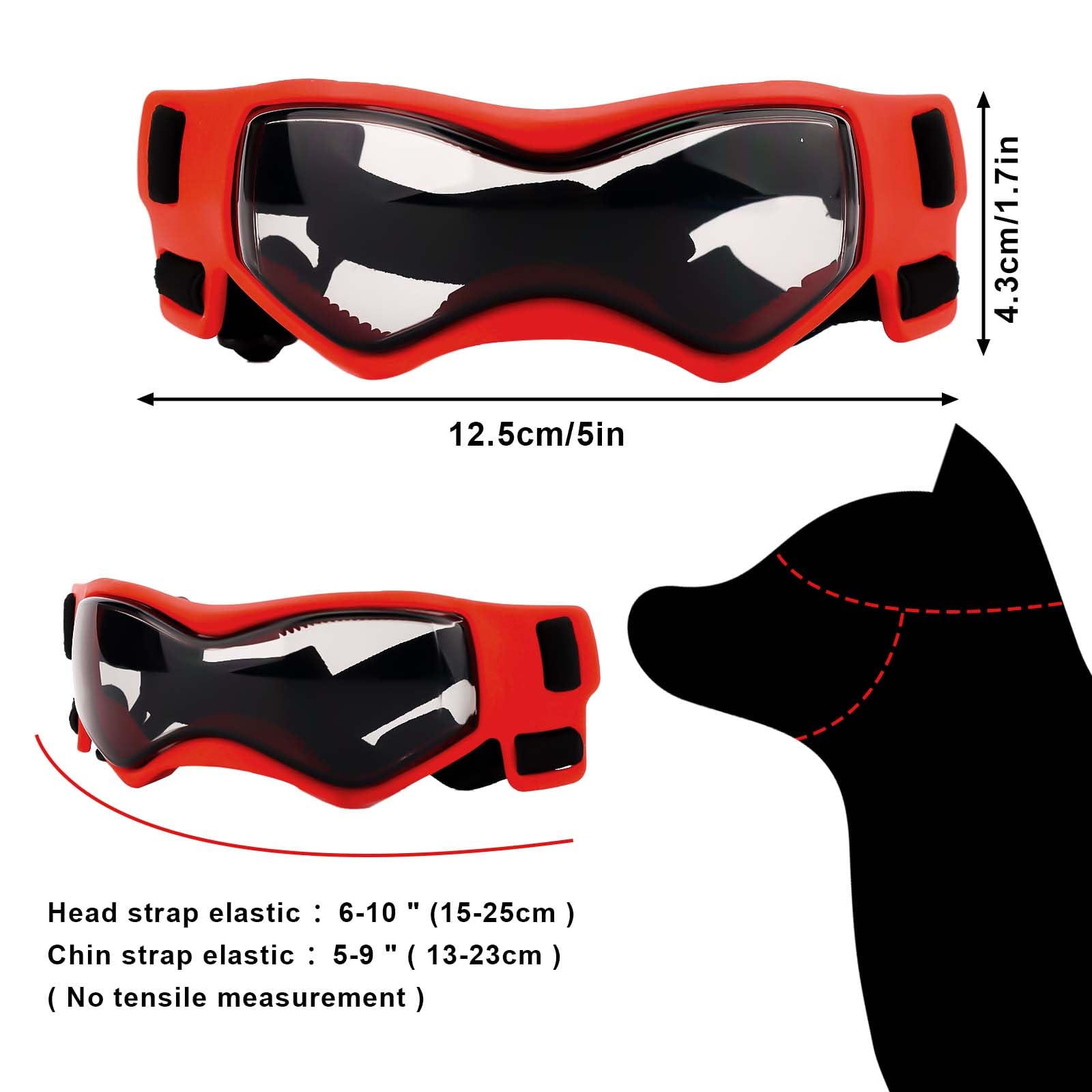 Occhiali da Sole per Cani Antivento e Antiappannamento, Regolabili per Animali Domestici di Taglia Piccola e Media - Protezione per Gli Occhi All'Aperto (Rosso)