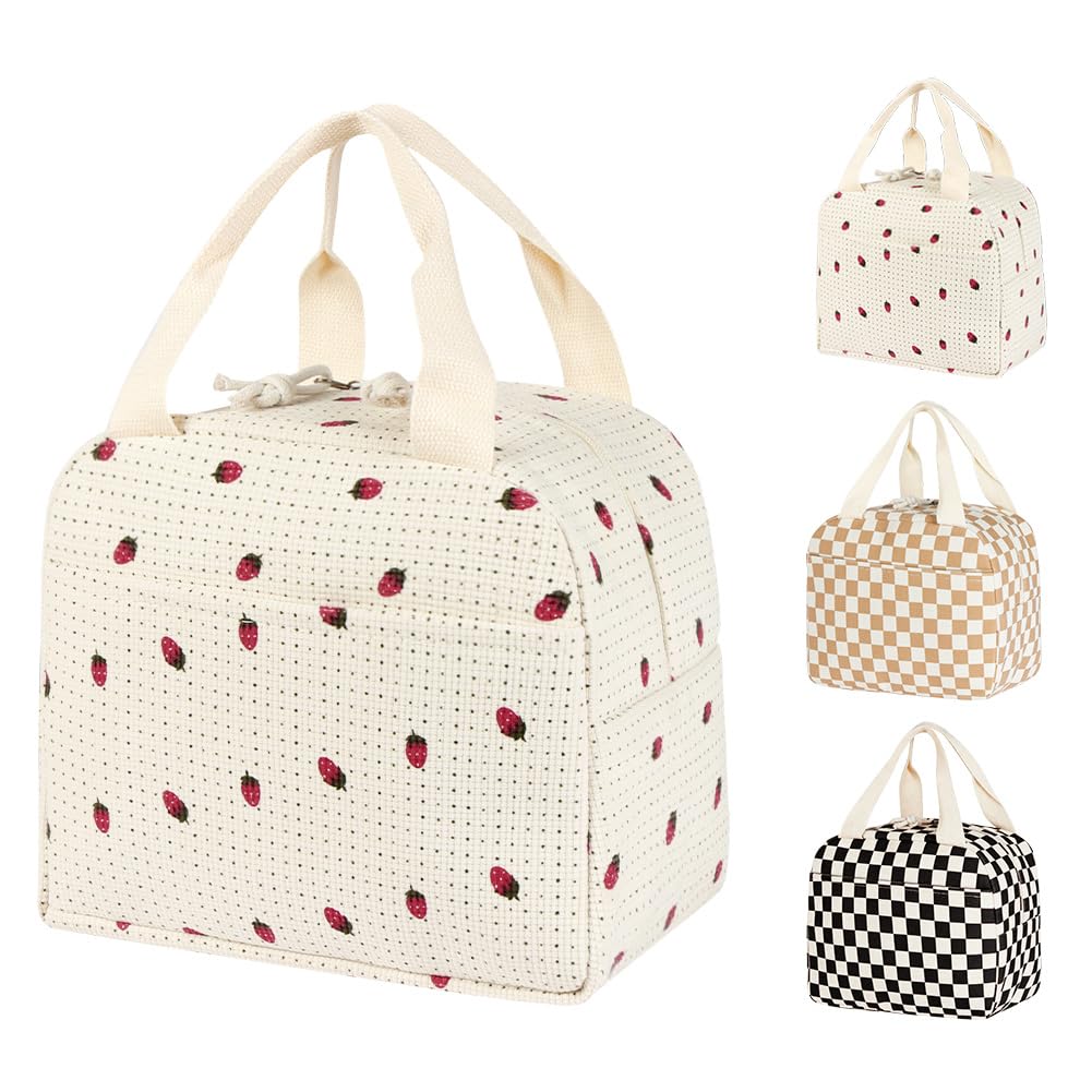 vsshe Lunch Bag for Women, Large Insulated Capacity Corduroy Lunch Bags, Leak Proof Reusable Adults Kids Packed Lunch Box Tote Bag Cute Girls Ladies Lunch Bags for Office Beach School Picnic Travel