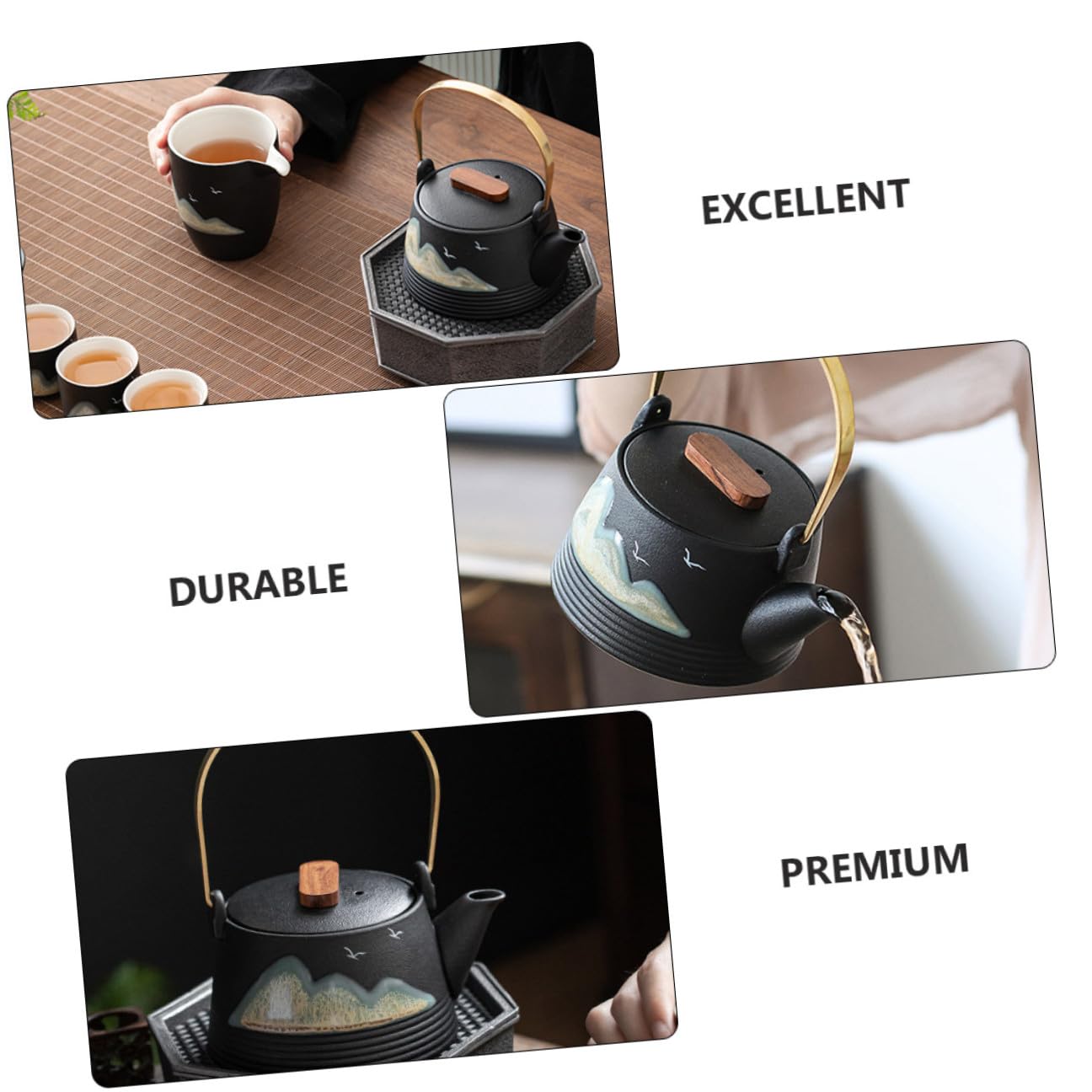 NUOBESTY Tetera Mango de Tacto Frío de Cerámica Negra Pintada a Mano para Hacer Té en Casa Sala de Té Profesional
