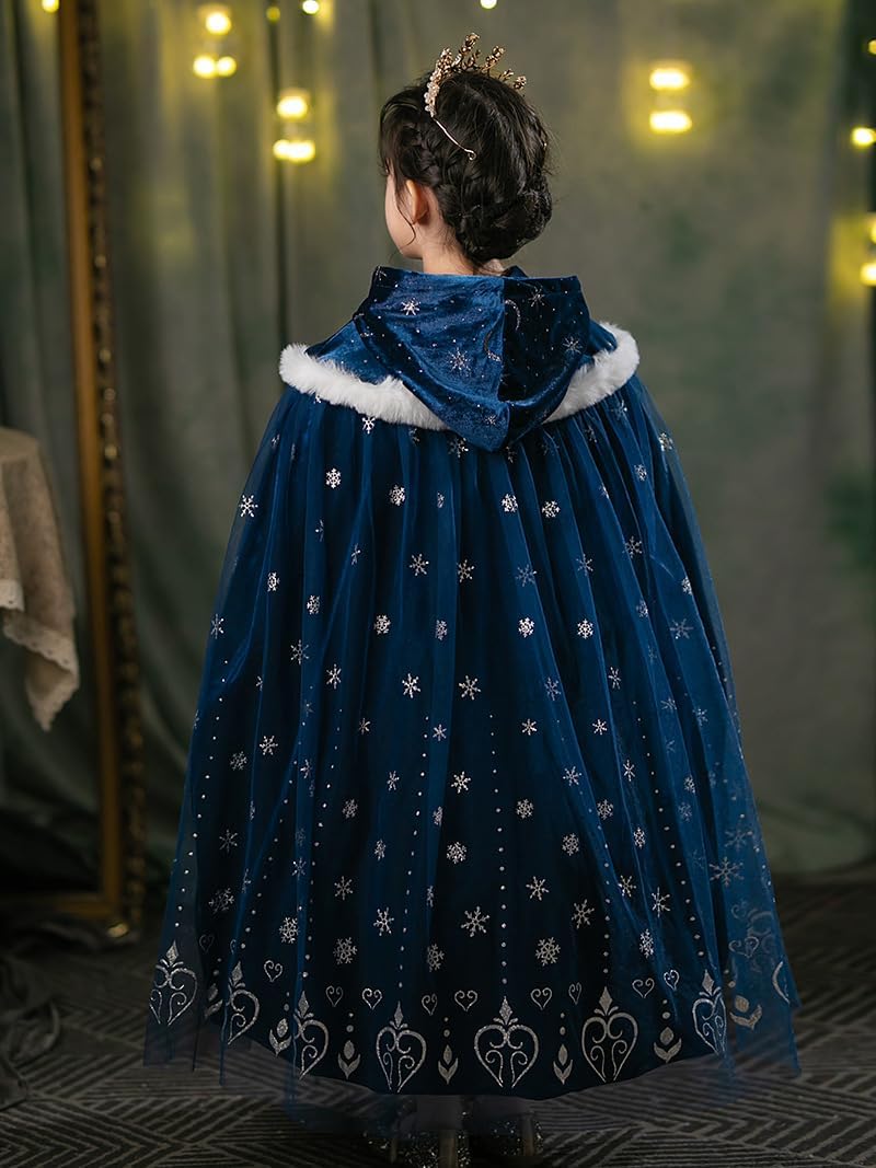 Girls Luxurious Elsa Anna Velvet Hoode Cape Kids Princess Dress up Cloak Girls Velvet Fancy Cloak - Image 5