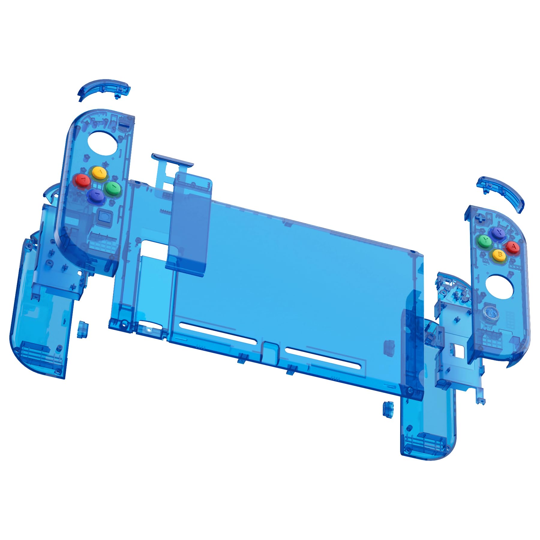 eXtremeRate Cover per Nintendo Switch,Custodia Coperatura Tasti Pulsanti Colorati DIY Ricambio per Joycon,Senza Console e Controller-Trasparente Blu